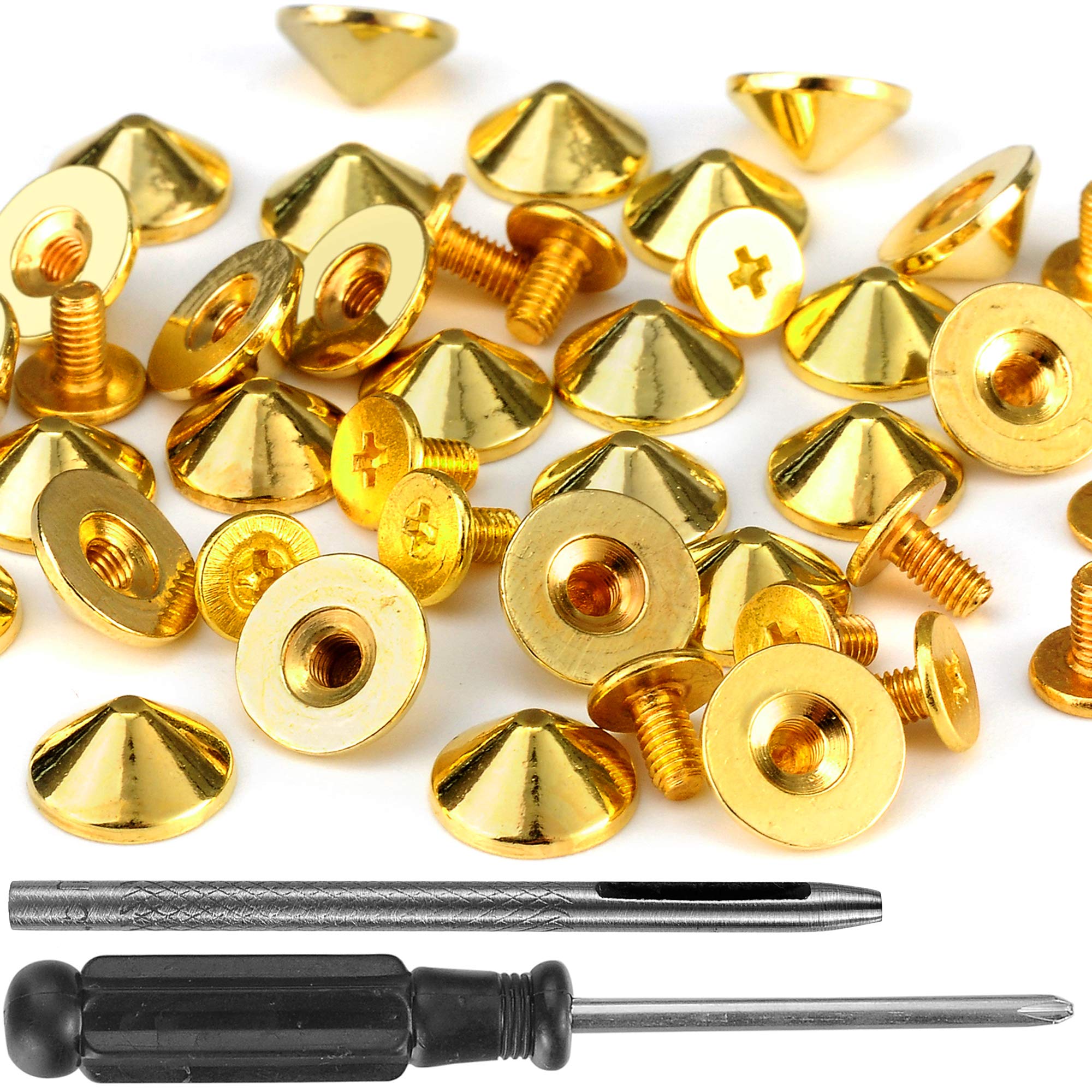 YORANYO 100 Sets Cone Spikes and Studs 4.7MM Height Gold Color 3