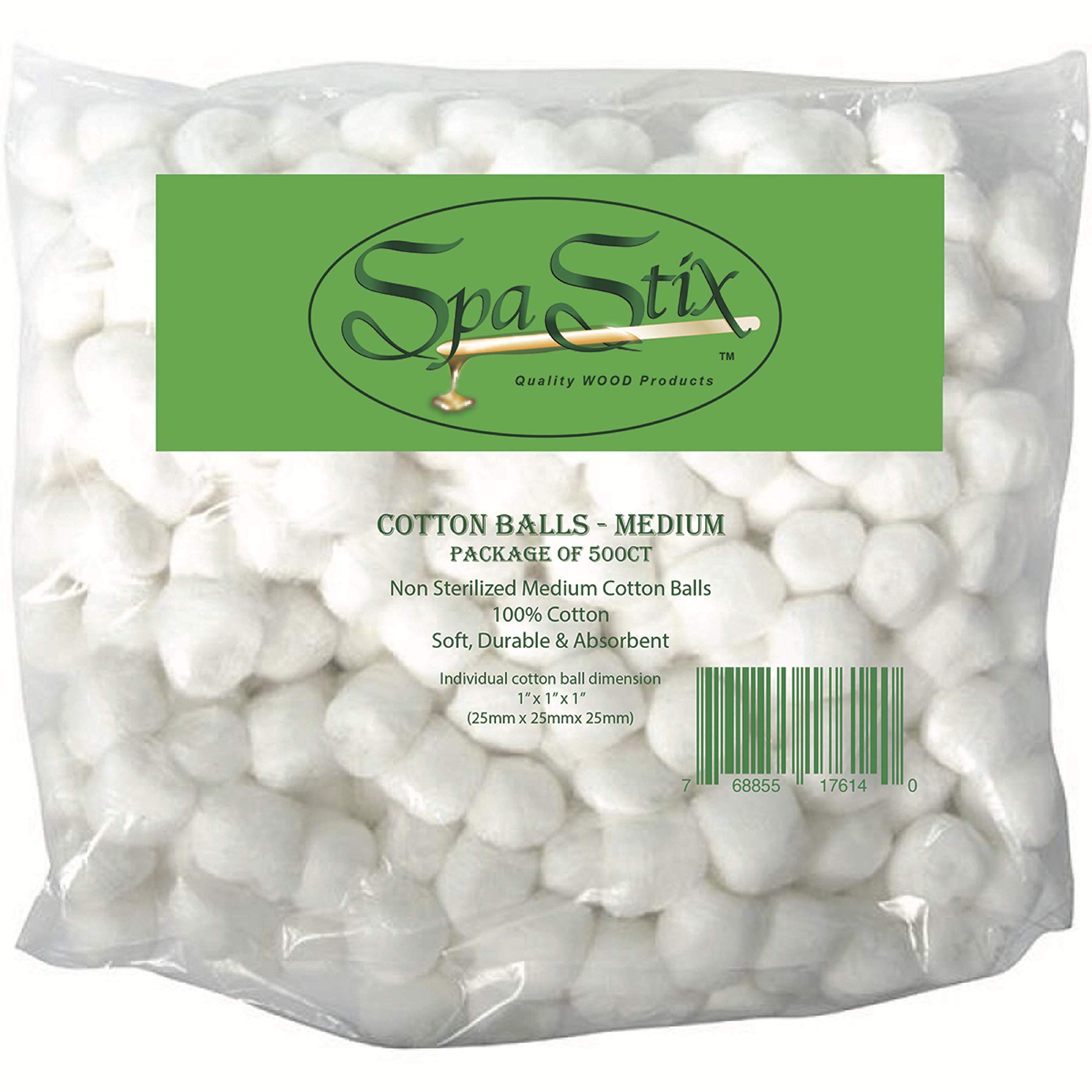 Spa Stix Cotton Balls. 500 Count Medium Size. Non Sterile Super Soft.