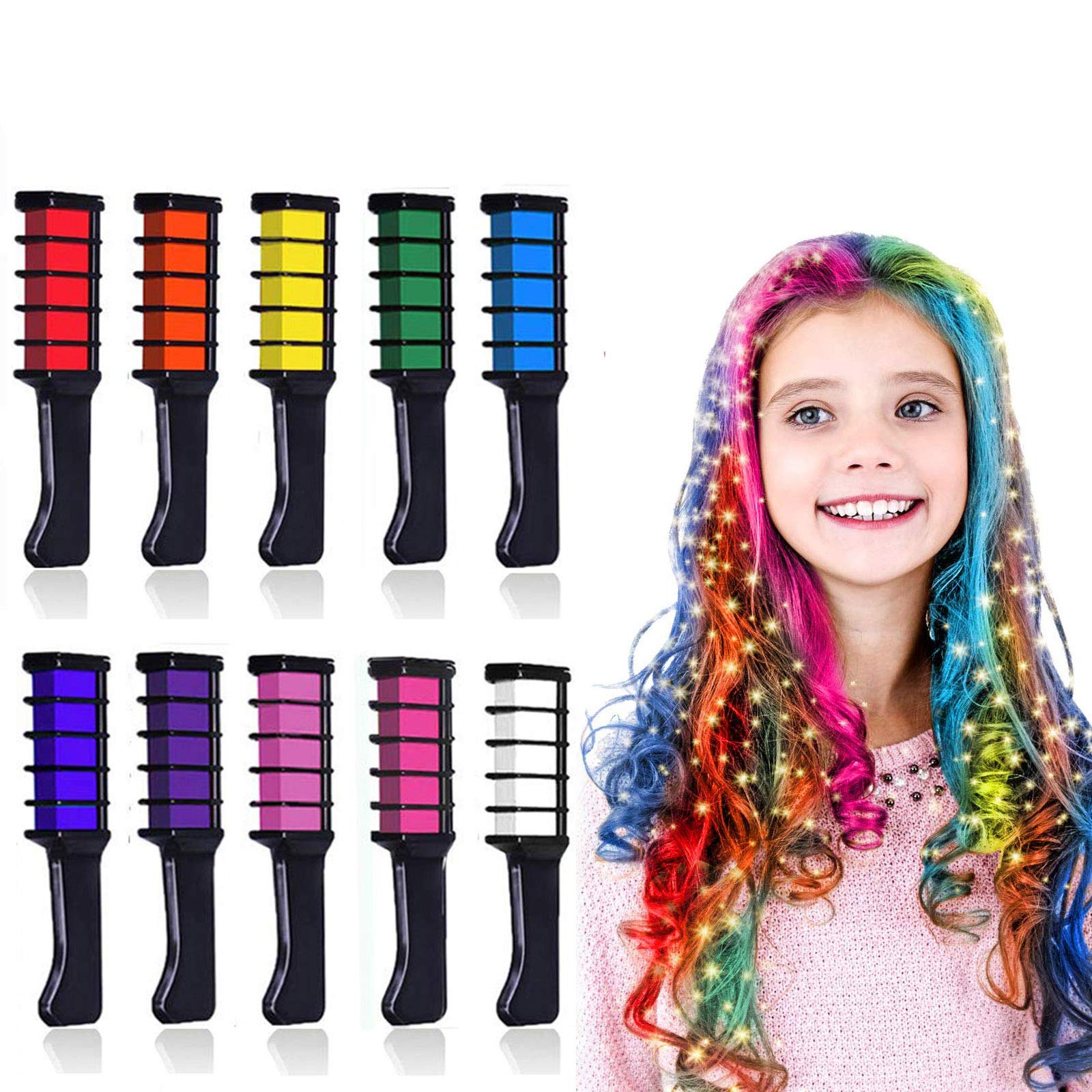 Kalolary 10 Colors Hair Chalk for Girls Kids, Temporary Bright Hair Color Dye for Girls Age 4 5 6 7 8 9 10+, Washable Hair Chalk Comb for Halloween Christmas Party Cosplay DIY Kalolary 10 Colors Hair Chalk for Girls Kids, Temporary Bright Hair Color Dye for Girls Age 4 5 6 7 8 9 10+, Washable Hair Chalk Comb for Halloween Christmas Party Cosplay DIY