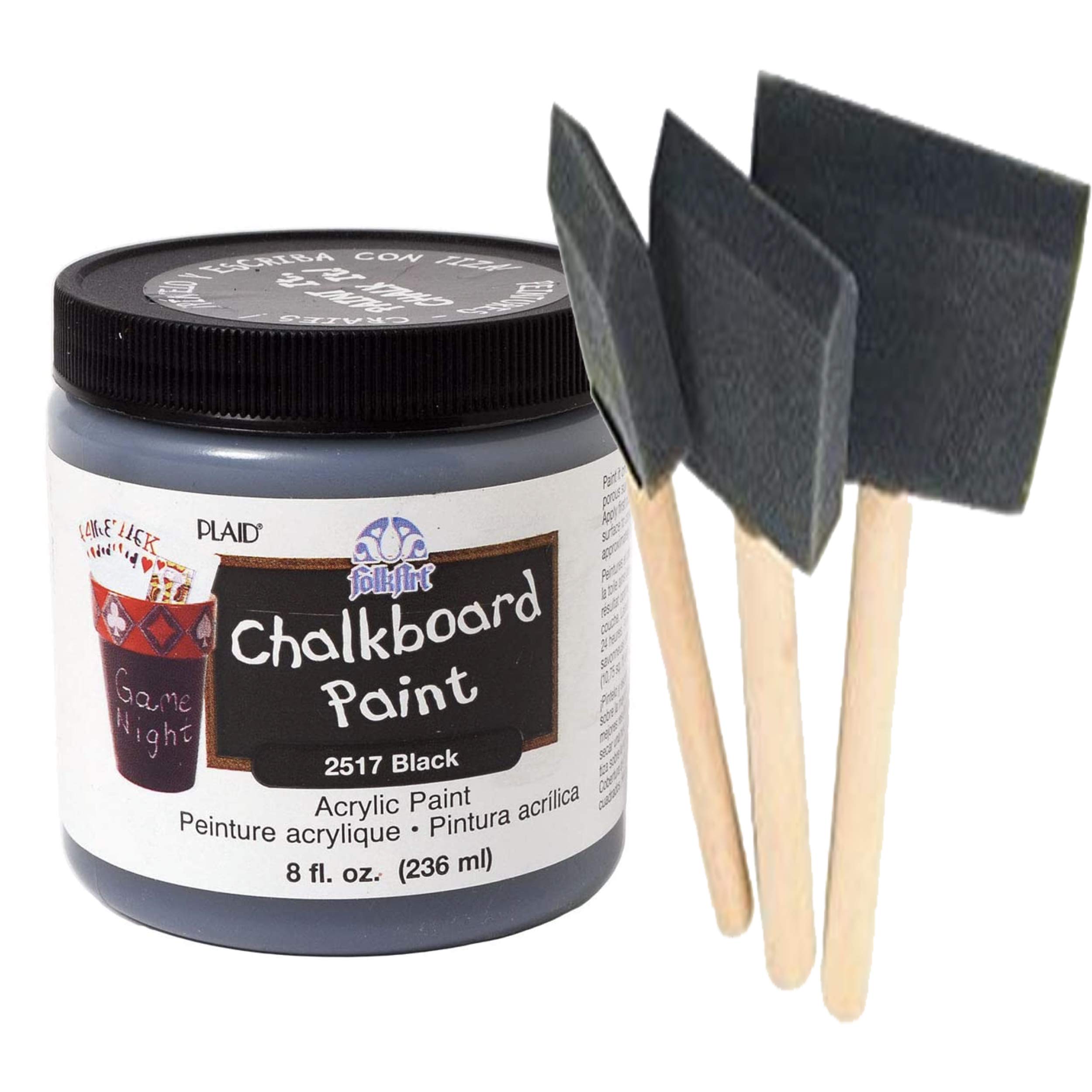 Chalkboard Paint Kit, Quality Black Chalkboard Paint with Three Foam  Brushes, Wooden Handles in 3 Sizes