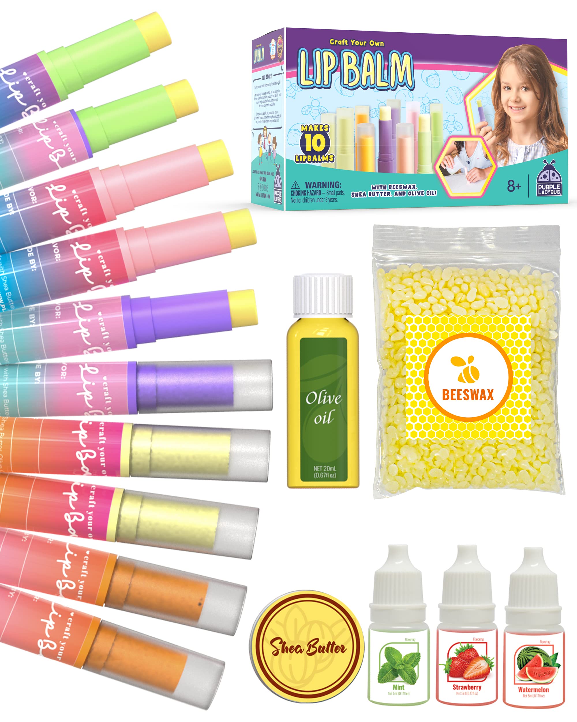 PURPLE LADYBUG Kids Lip Balm Making Kit with Natural Ingredients - Great 8  Year Old Girl Gifts