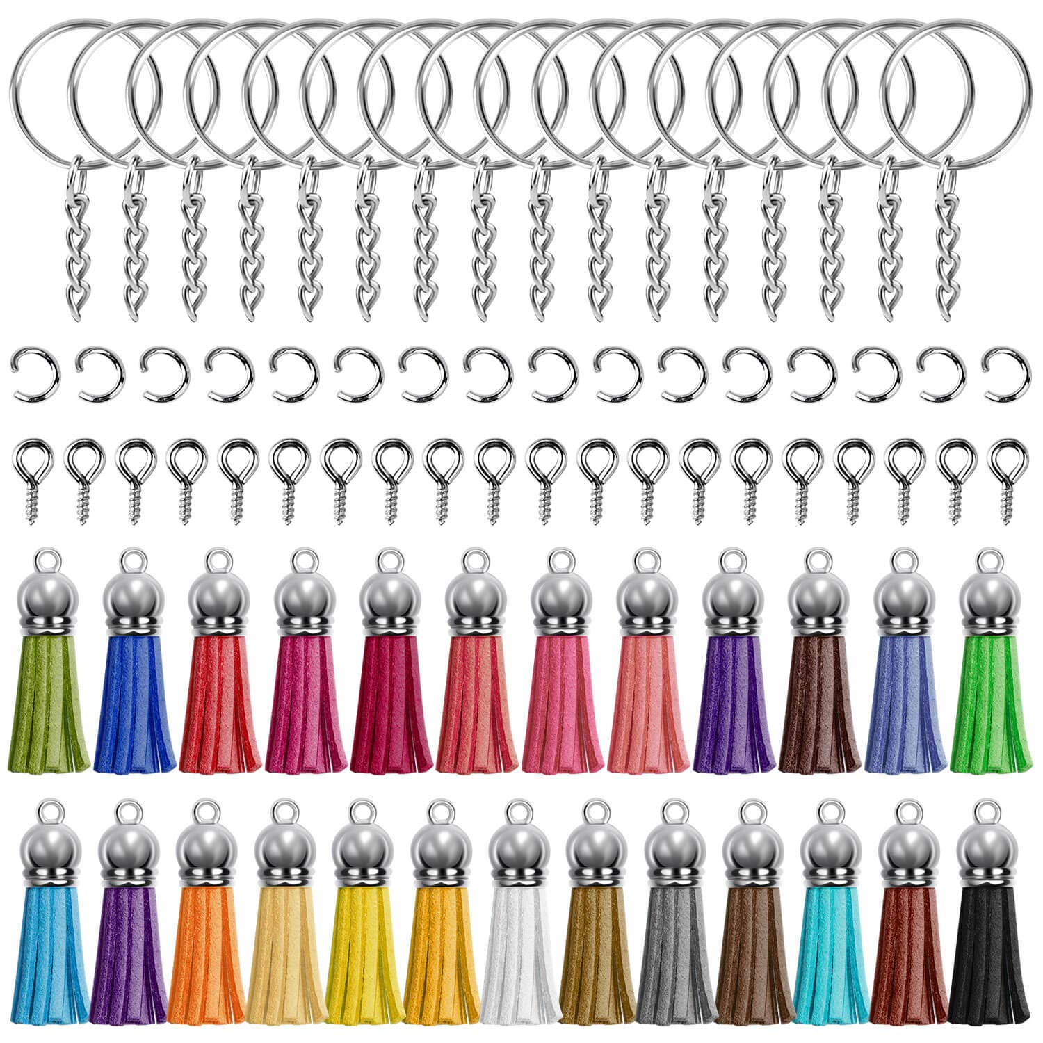 Keychain Tassles Cridoz 200pcs Bulk Keychain Rings Set Includes 50pcs  Tassels for Crafts 50pcs Key Chain