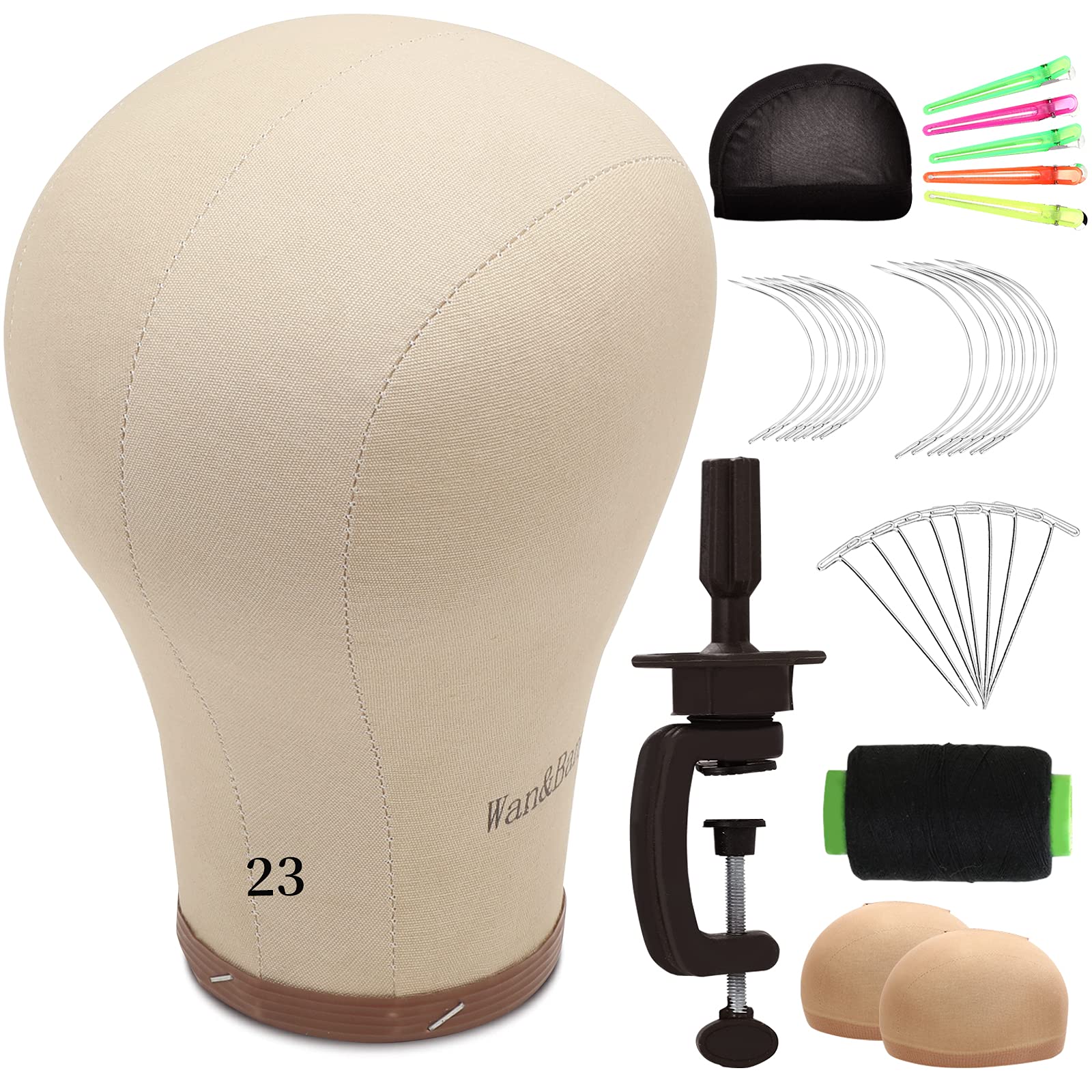 Canvas Head For Wigs, 23 Inch Canvas Wig Stand With Mannequin Head, Canvas  Block Wig Head Set With Tripod Stand, Table Clamp, Wig Caps, T-pins & C-pin