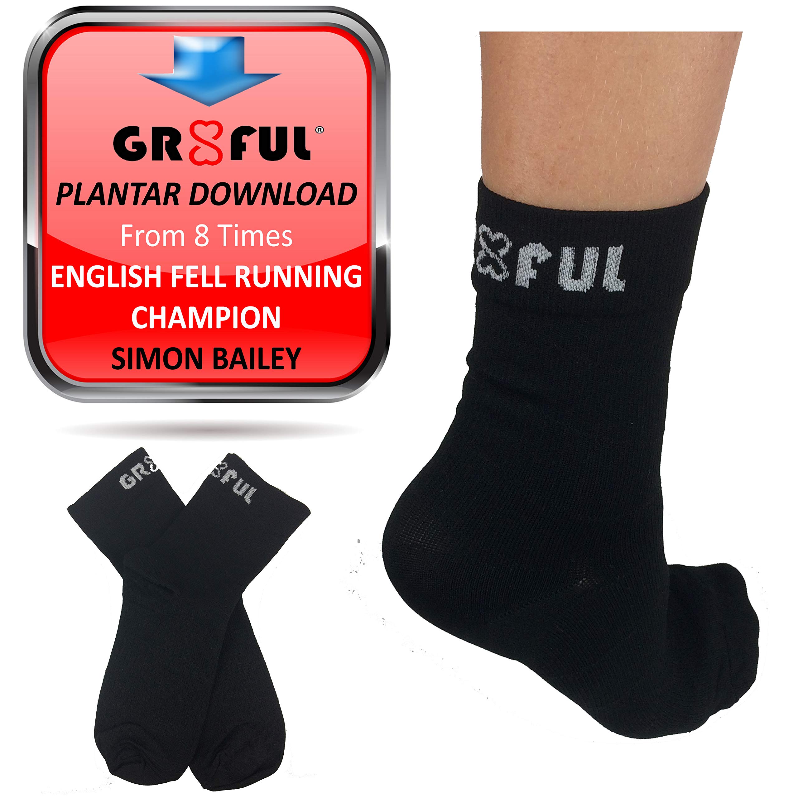 gr8ful Compression Socks for Plantar Fasciitis + Achilles Tendonitis, Short Ankle, Sport Running or Everyday, Arch & Foot Support Treatment of  Pain Aid Recovery
