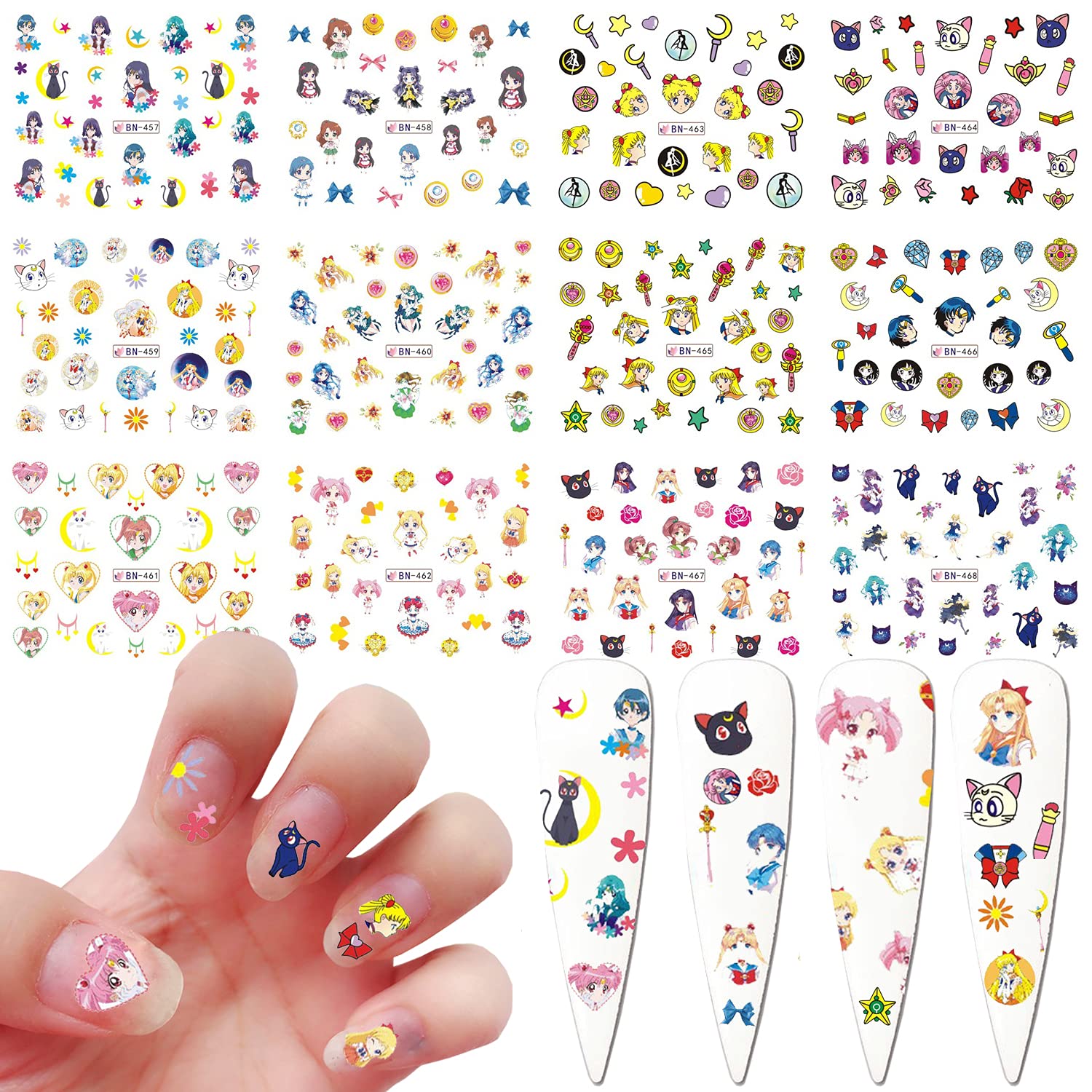 Cartoon Nail Stickers Anime Moon Girl Nail Art Water Decals Transfer Foils  for Nails Supply Art