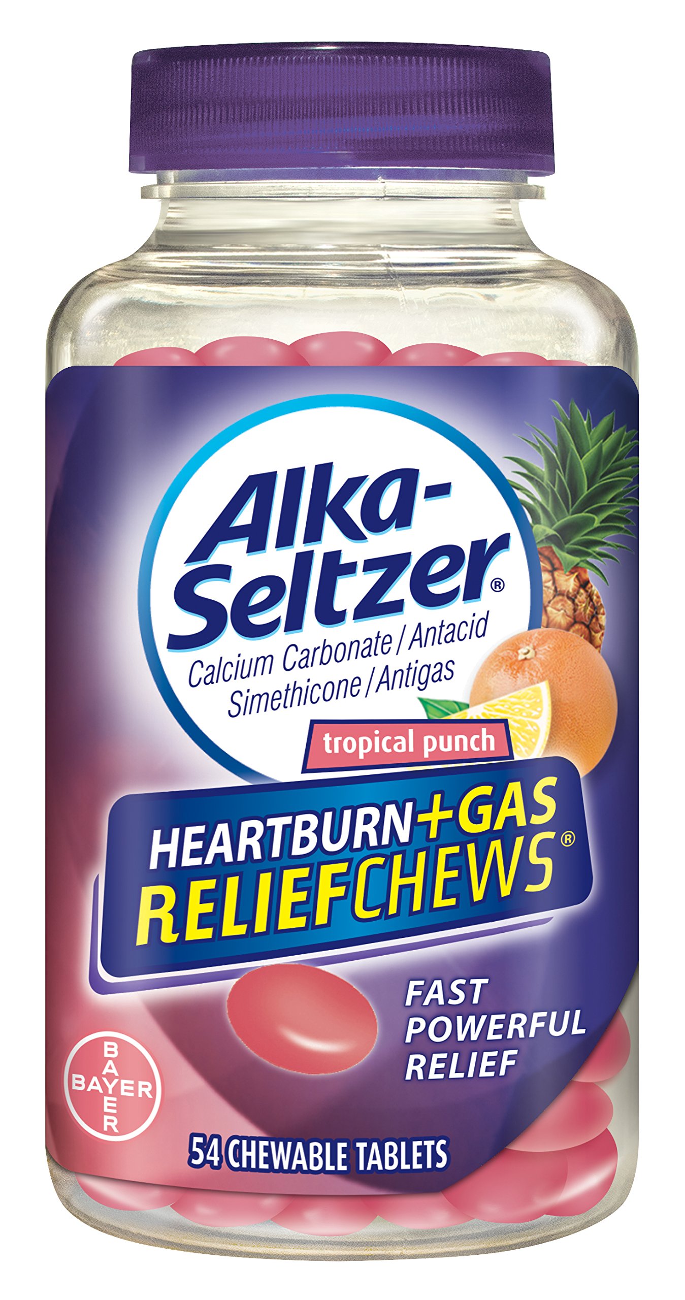 AlkaSeltzer Heartburn Plus Gas Relief Chews Tropical Punch 54 Count