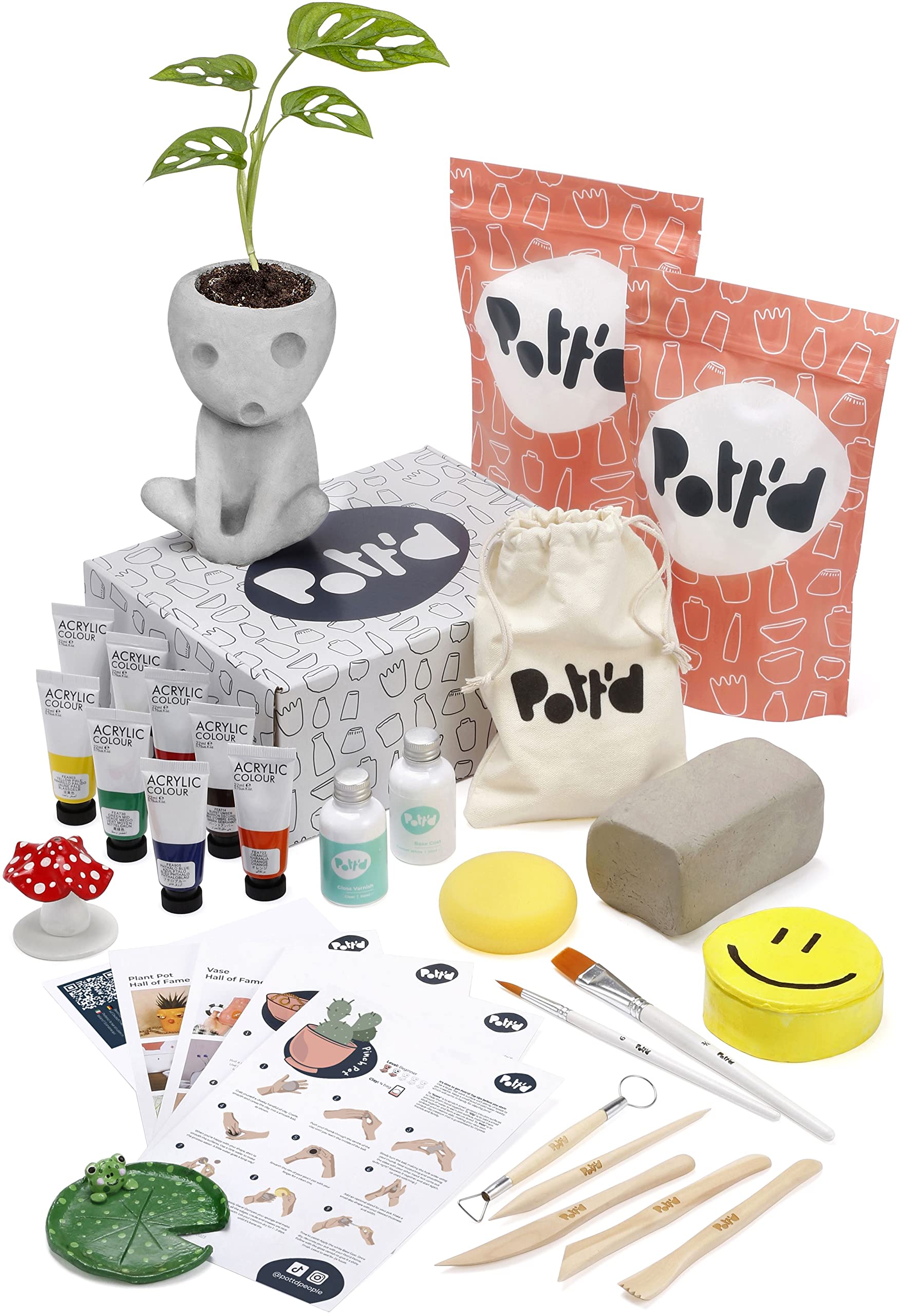 Pott'd Home Air-Dry Clay Pottery Kit for Beginners & Adults. Kit Includes:  Air-Dry Clay, Tools, Paints, Brushes, Sealant, How-to-Guide