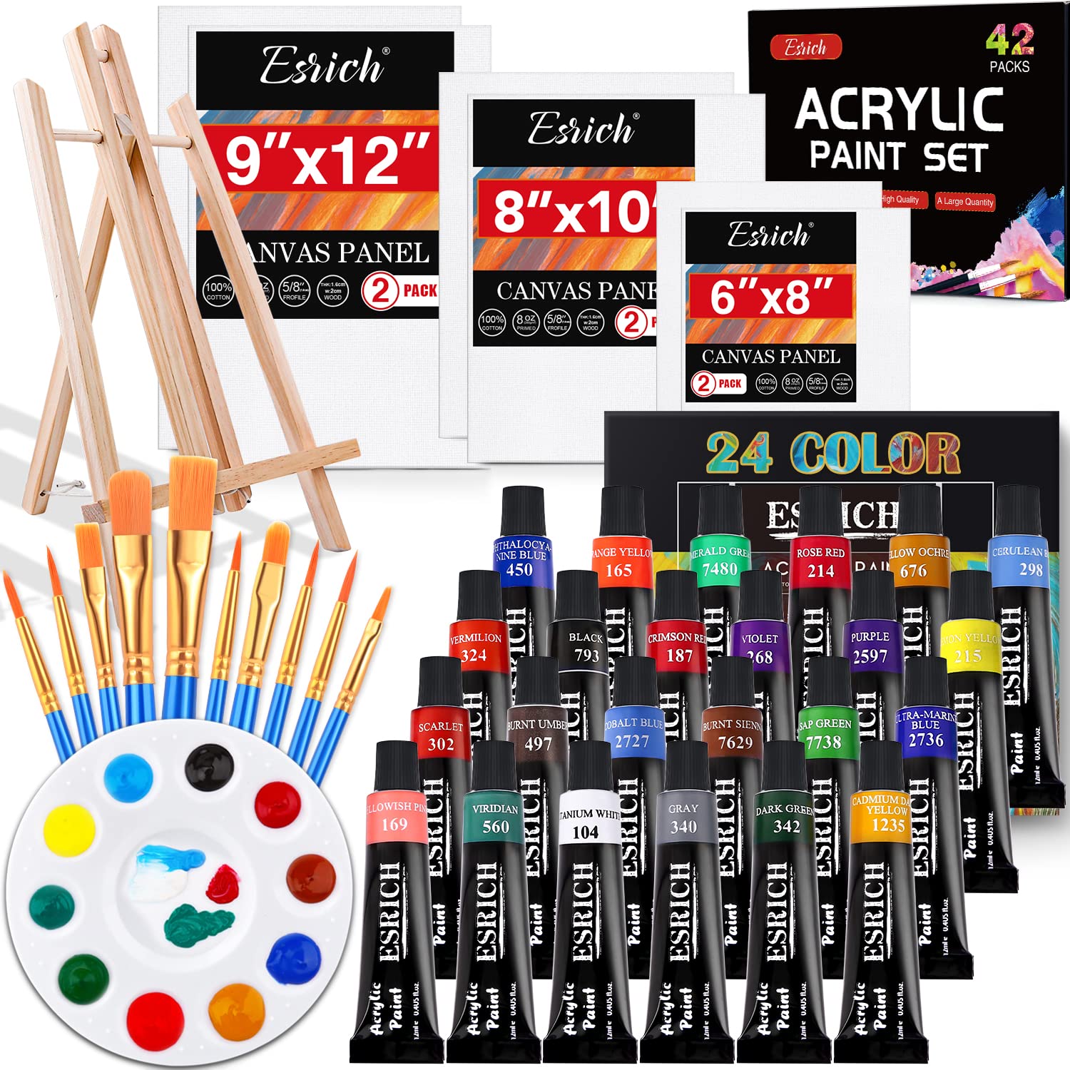 Acrylic Painting Set with 1 Packs / 10 PCS Nylon Hair Brushes 12 Color  Tubes (12Ml, 0.4 Oz) 1 PCS Paint Plate and 4 PCS Canvas for Acrylic  Painting Artist Professional Kits