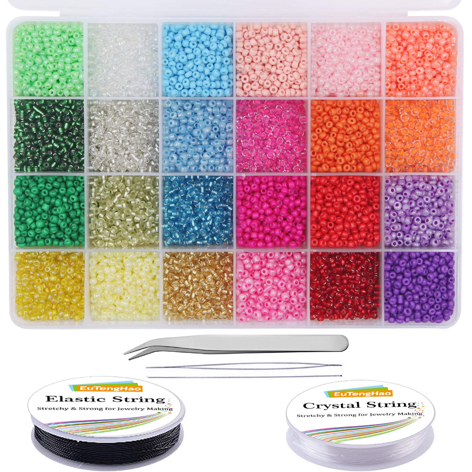 EuTengHao 13200Pcs Glass Seed Beads Small Craft Beads Small Beads for DIY  Bracelet Necklaces Crafting Jewelry Making Supplies with Two 0.6mm Clear  Bracelet String (3mm 550 Per Color 24 Colors) Light Color