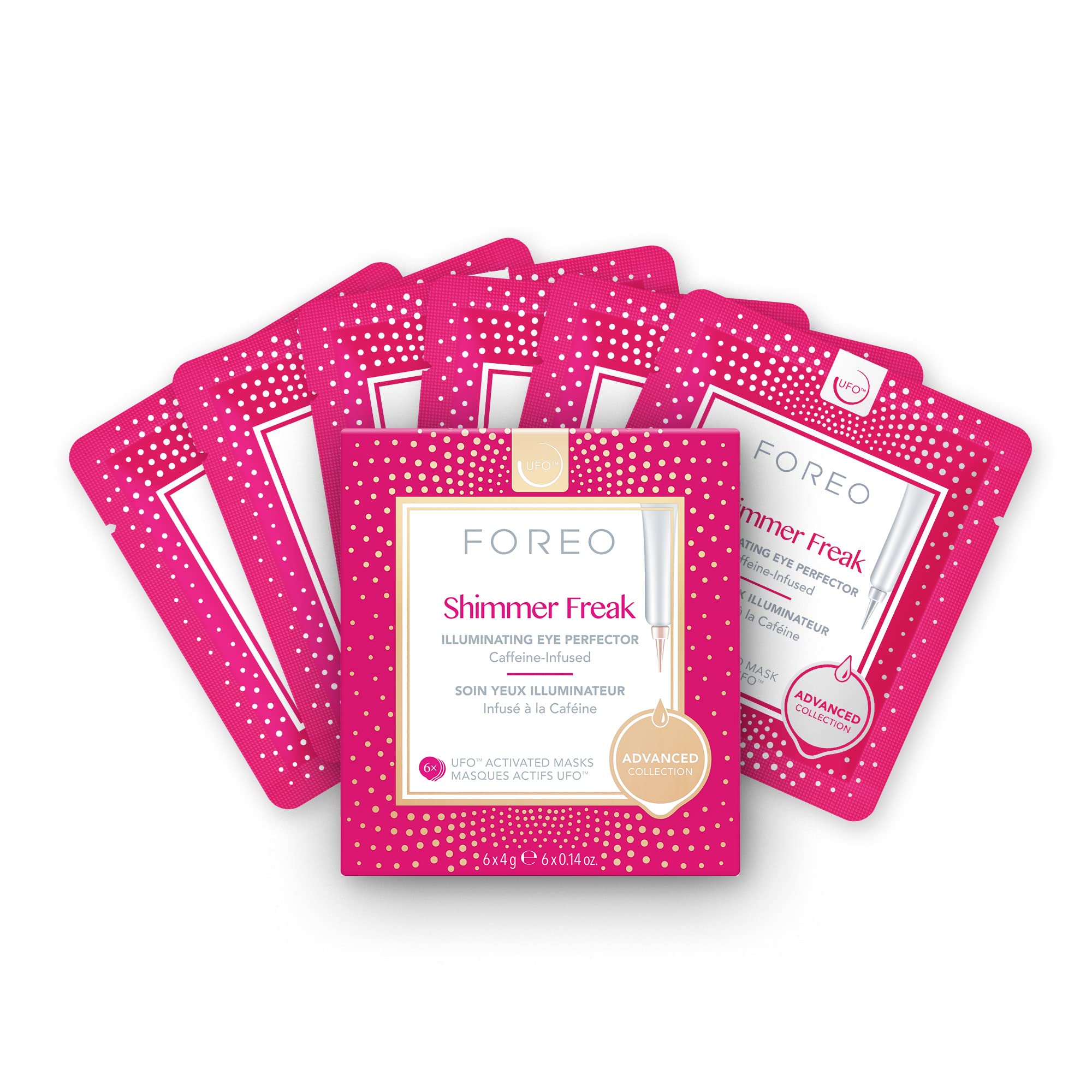 FOREO Shimmer Freak UFO-Activated Facial Mask - Eye Contour Illuminating -  Rose Water - Niacinamide - All Skin Types - Wrinkles - Puffiness - 6 pcs in  Pack