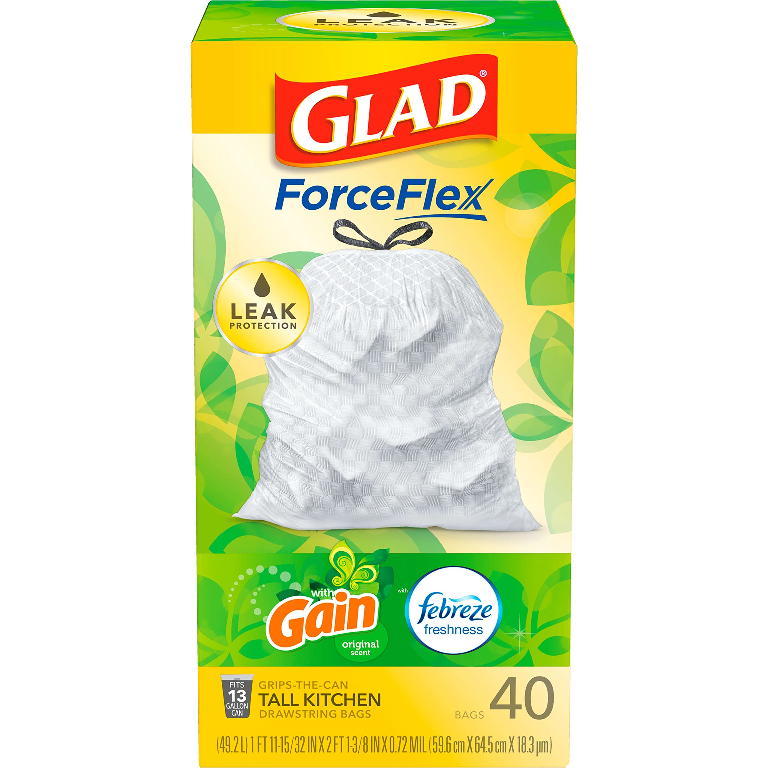 GLAD ForceFlex Tall Drawstring Trash Bags, 13 Gallon White Trash