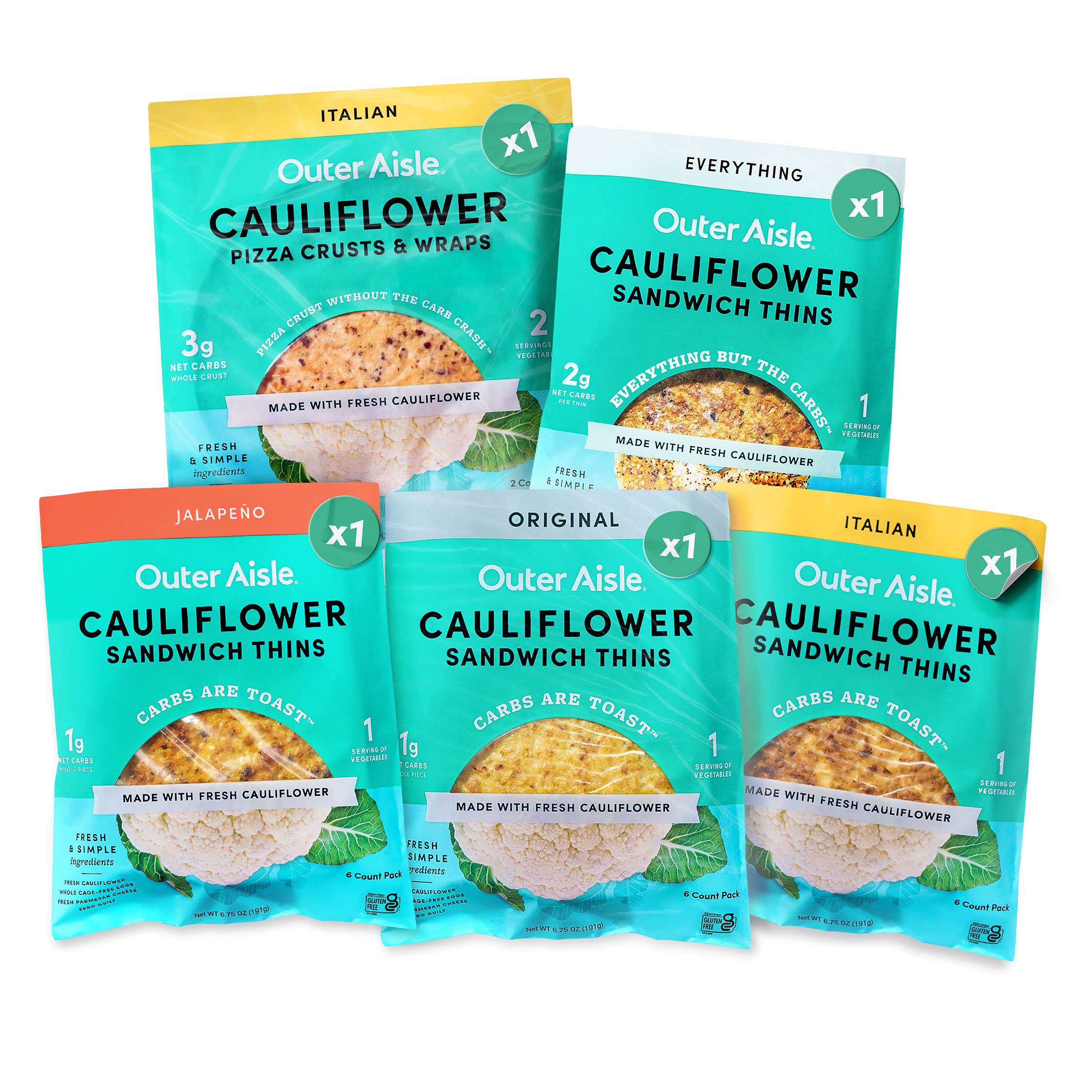 Outer Aisle Gourmet Cauliflower Sampler Pack, Keto, Low Carb, Grain-Free,  Gluten-Free