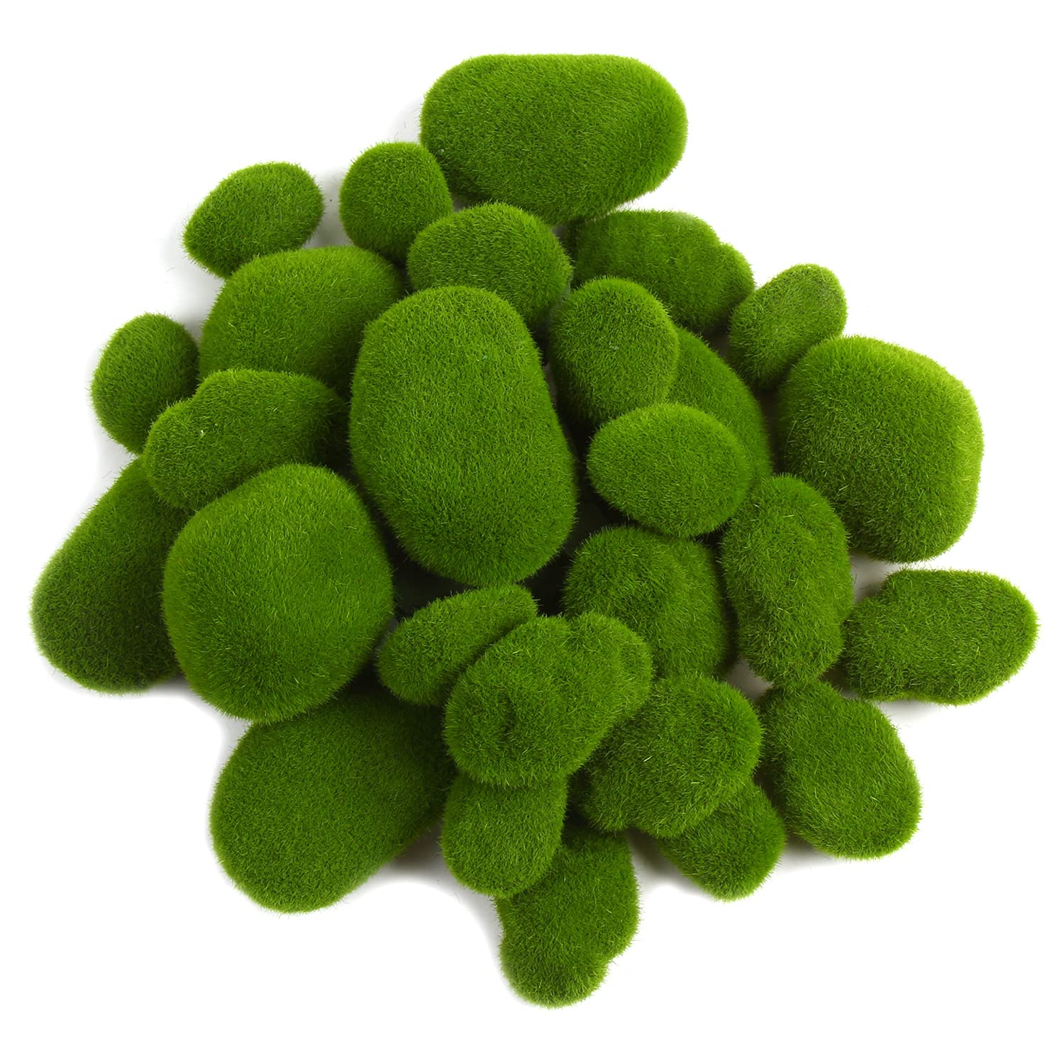 CCINEE 34pcs Artificial Moss Rocks, 5 Size Green Floral Moss Balls