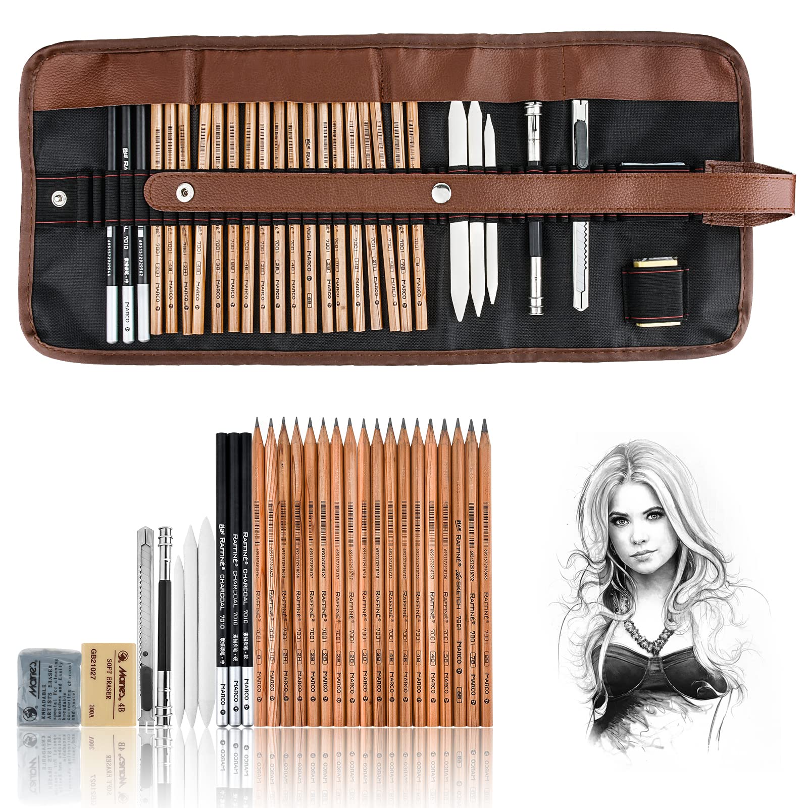 Hotbest 51pcs Drawing Kit Wood Pencil Sketching Pencils Art Sketch Painting Supplies Complete Set of Art Pencils Arts Supplies Christmas Gift, Size