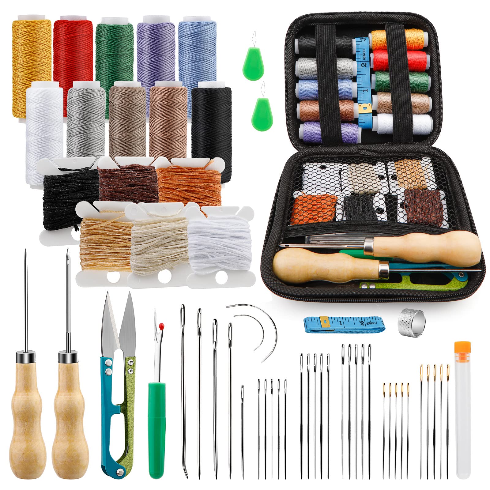 Tikjiua 59 Pcs Leather Sewing Kit Leather Needles for Hand Sewing Heavy  Duty Sewing Upholstery Repair Kit Waxed Thread Large-Eye Stitching Needles  for Carseat Backpack Carpet Boots Shoes Canvas Sofa