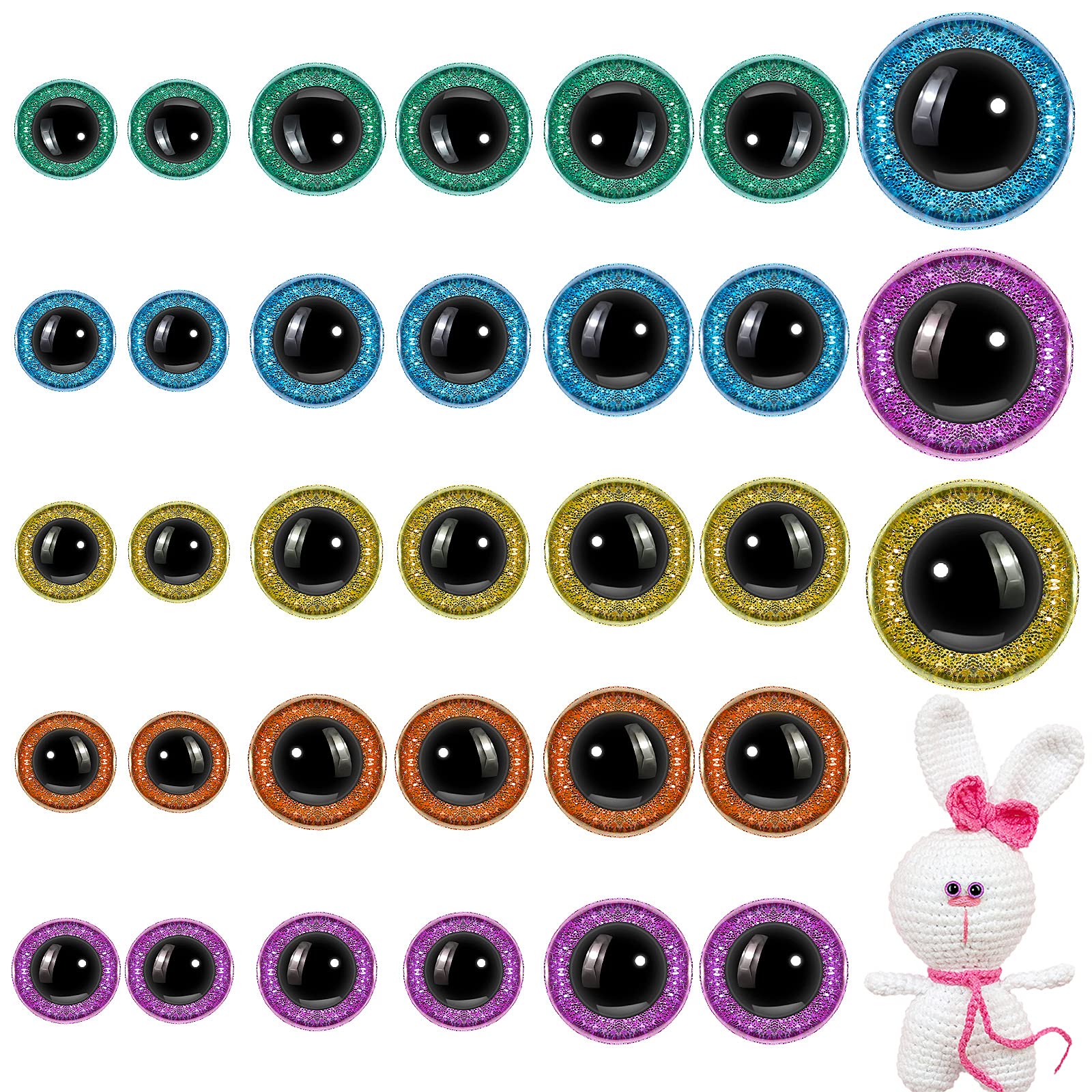 160pcs Large Safety Eyes for Amigurumi Glitter Eye for Stuffed Animals for  DIY Dolls Puppets Bear Crafts Animals Amigurumi Making Supplies(Colorful)