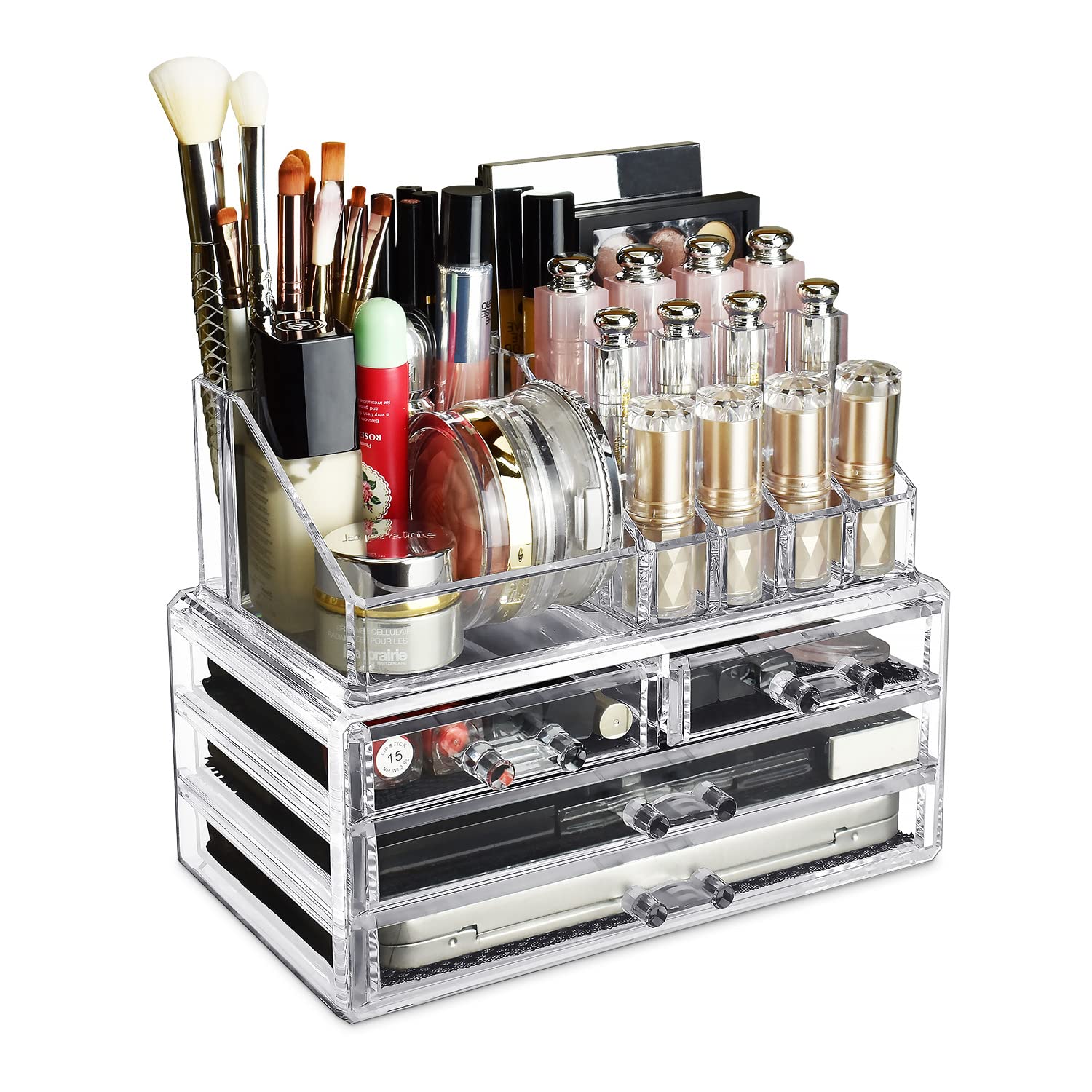 Ikee Design Clear Cosmetic Storage Organizer, Clear Makeup Organizer  Cosmetic Display Case for Vanity, Bathroom Counter or Dresser 1) 1 Top 4  Drawers