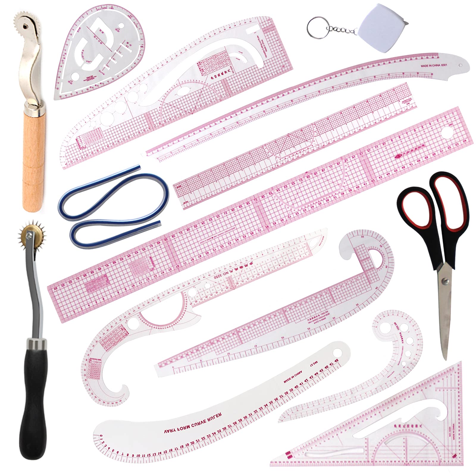 2pcs Styling Sewing Curve Ruler, 23.5x3.7cm Clear Sewing Pattern Making Ruler | Harfington