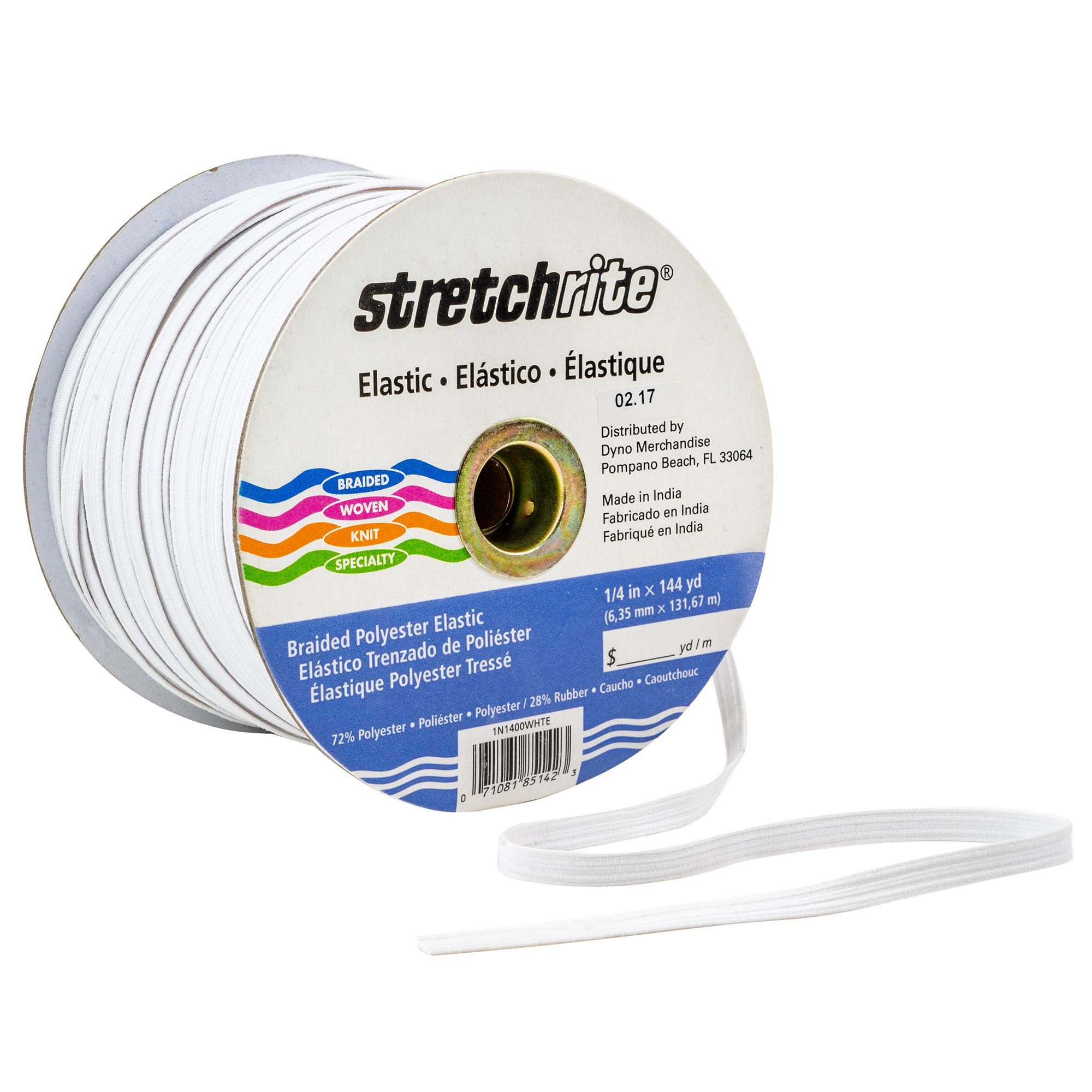 Stretchrite 1/4 Inch Braided Polyester Elastic for Sewing and Crafting 1/4-Inch  by 144-Yards White