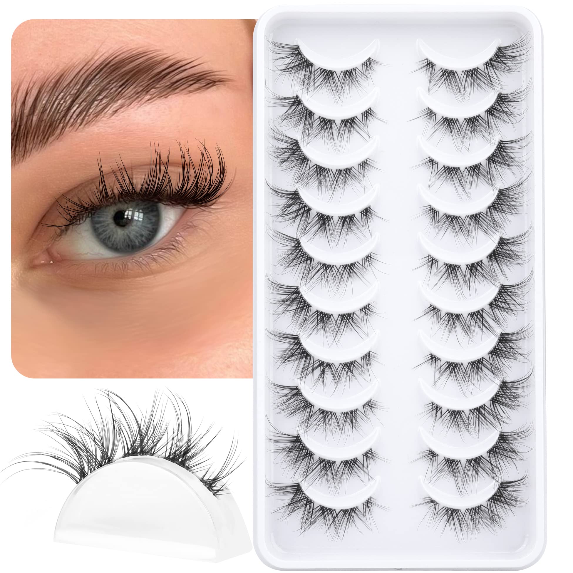 Manga Lashes, Clear Band Anime Lashes 4 Pack, Spiky Anime False Eyelashes  Natural Look, Japanese Lashes Looks Like Cluster Manga Lashes Individual,  Re