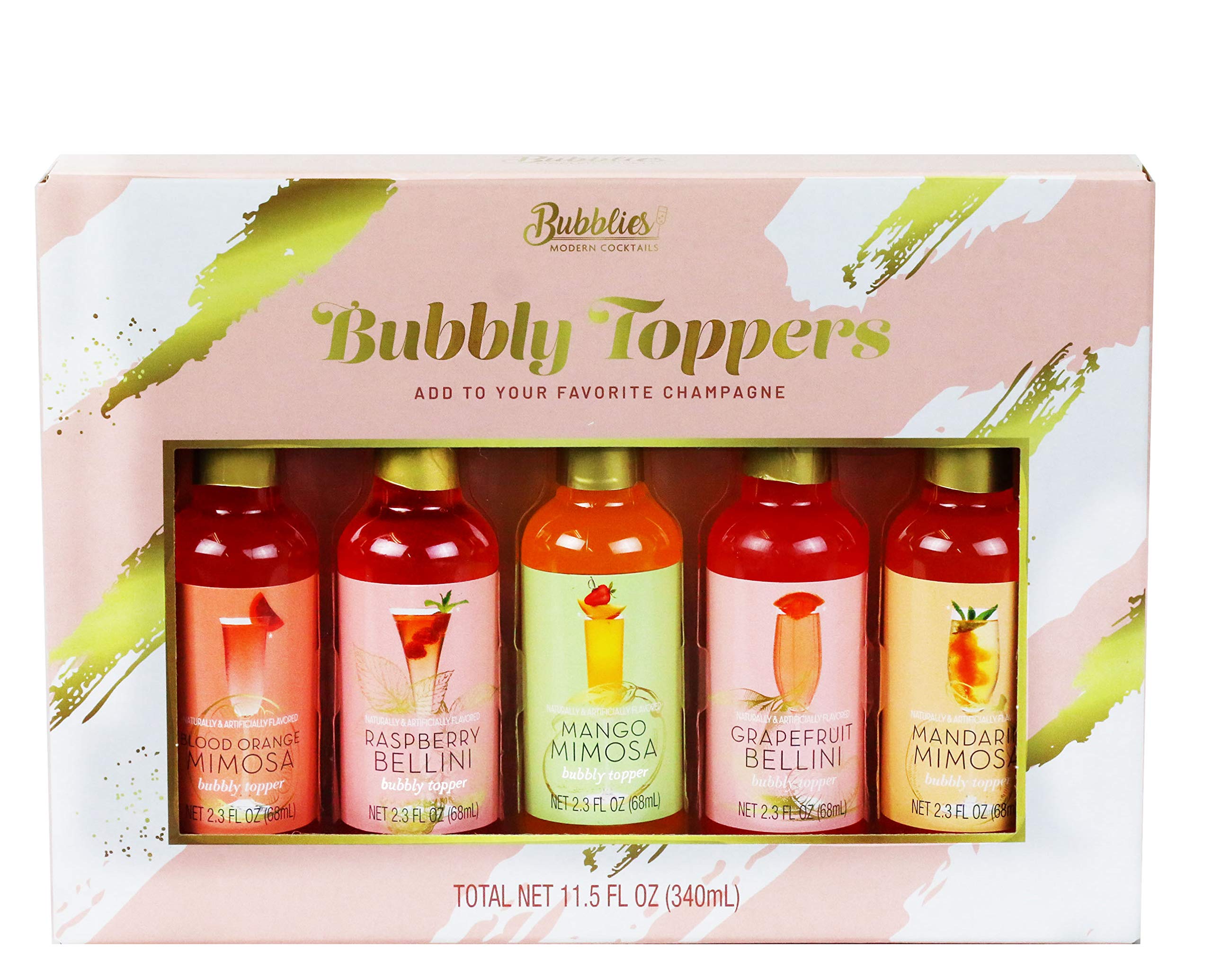 Thoughtfully Gifts Champagne Toppers Gift Set 2.3 Ounces Each Flavors  Include Blood Orange Mimosa Raspberry Bellini Mango Mimosa Grapefruit  Bellini and Mandarin Mimosa Pack of 5 (NO Alcohol)