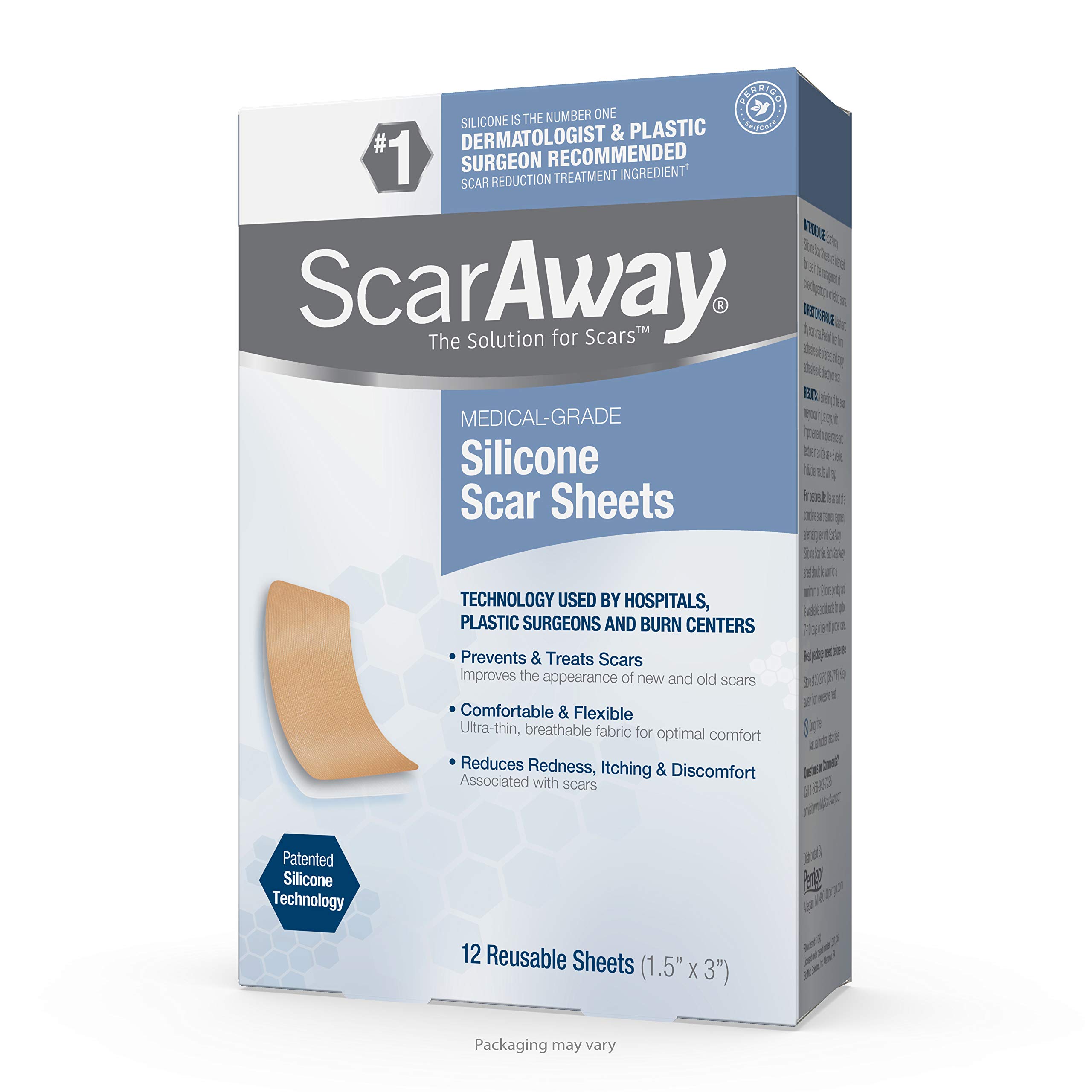 ScarAway Advanced Skincare Silicone Scar Sheets Silicone Scar Sheets for  Body Scar Surgical Scar Burn Scar Acne Scar and Keloid Scar Treatment 12  Reusable Sheets 12 Count (Pack of 1) Regular Sheet