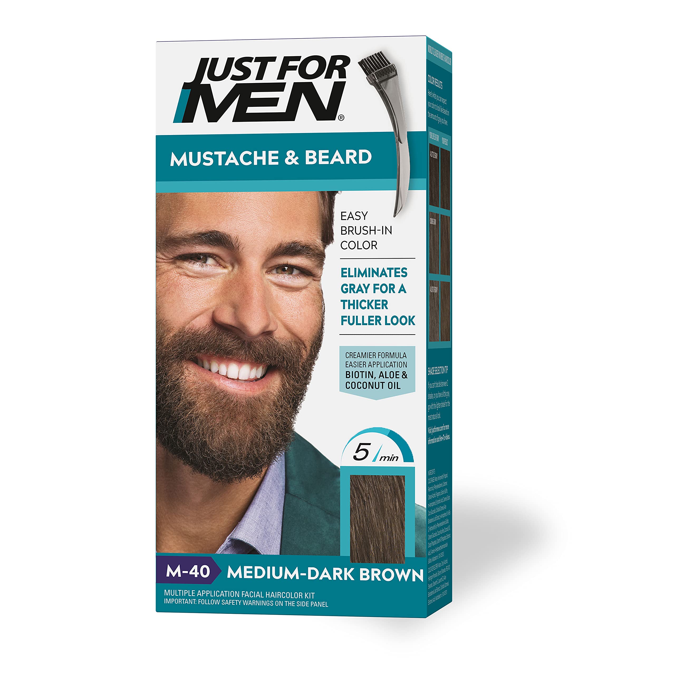 Just for Men Mustache & Beard Brush-In Color Gel Medium-Dark Brown M-40 2