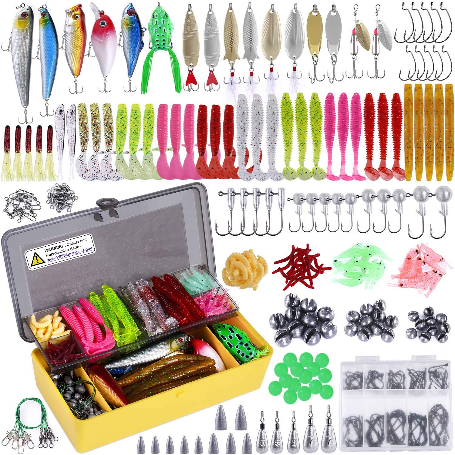 PLUSINNO Fishing Lures Baits Tackle Including Crankbaits, Spinnerbaits, Plastic  Worms, Jigs, Topwater Lures , Tackle Box and