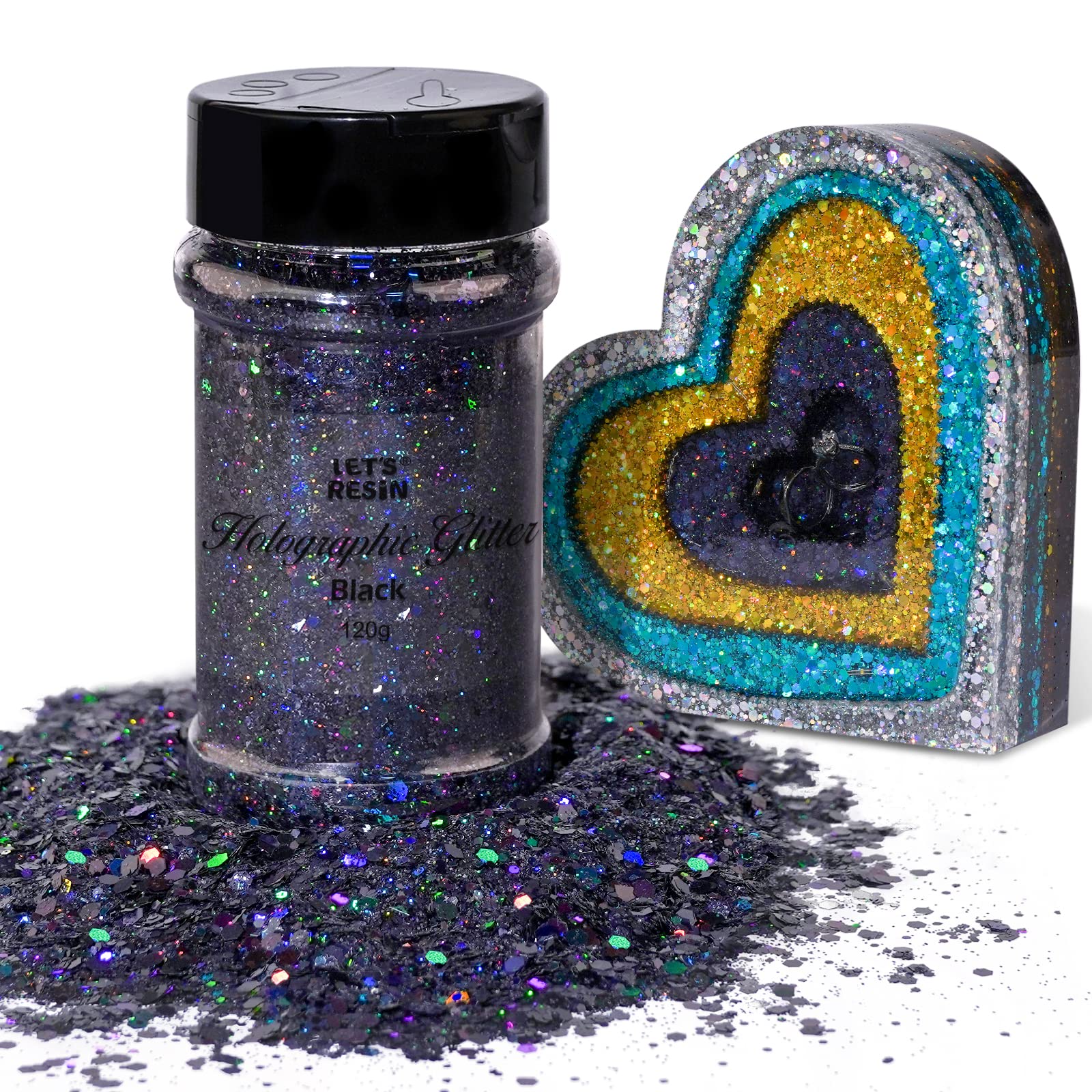 LET'S RESIN Holographic Chunky Glitter, 4.2oz/ 120G Black Resin Glitter for  Epoxy Resin/Festive Decor, High Flashing Holographic Glitter Perfect for  Slime, DIY Crafts,Tumbler, Nail Art