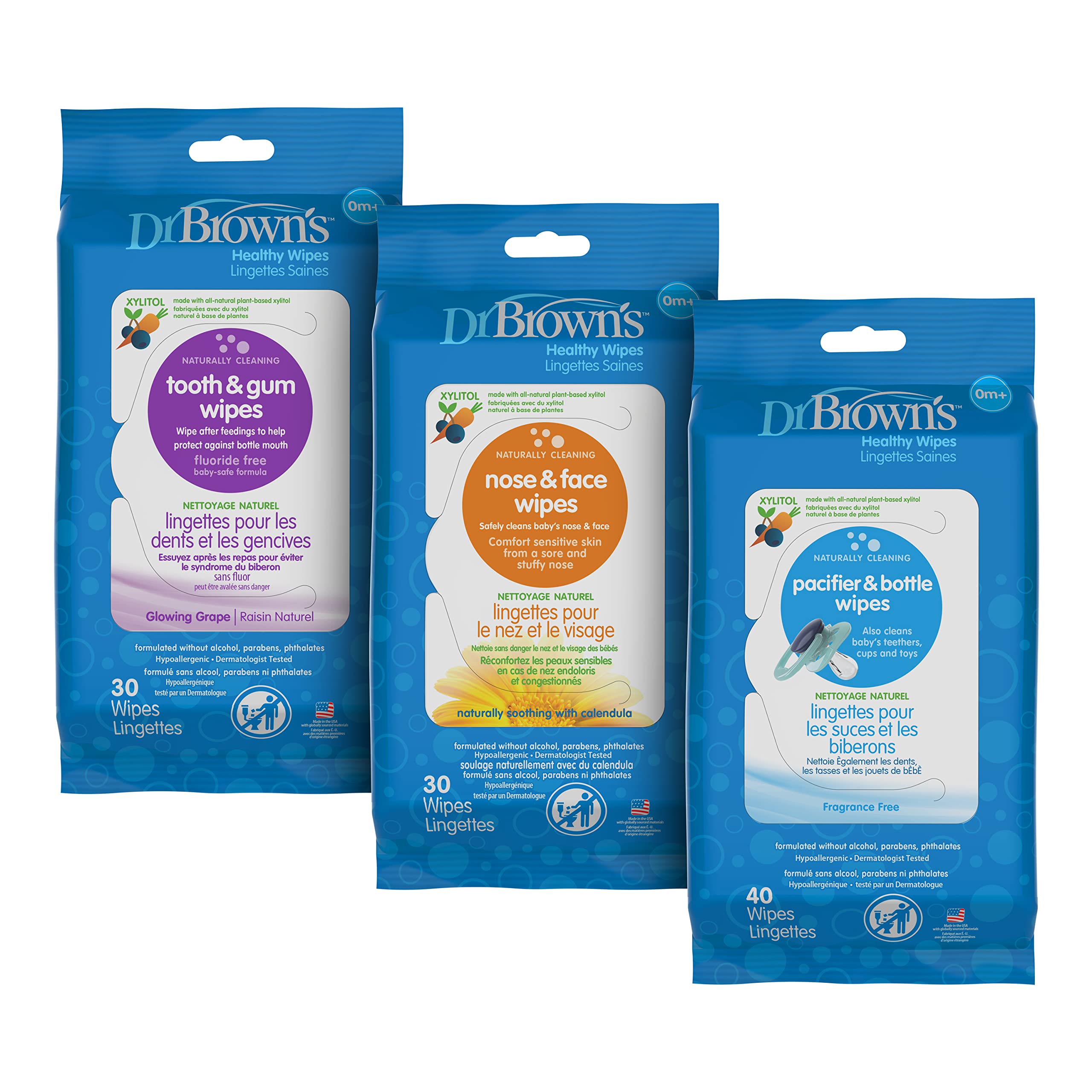  Dr. Brown's Bottle and Pacifier Healthy Wipes, Naturally  Cleaning for Bottles and Baby Items, 30 Count, 3 Pack : Baby