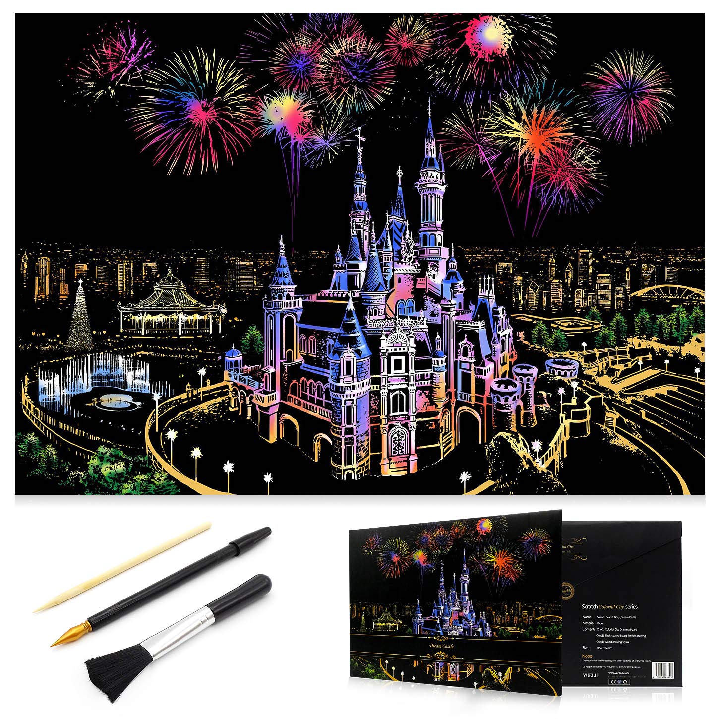 MIASTAR Scratch Art for Kids & Adults, Rainbow Painting Night View