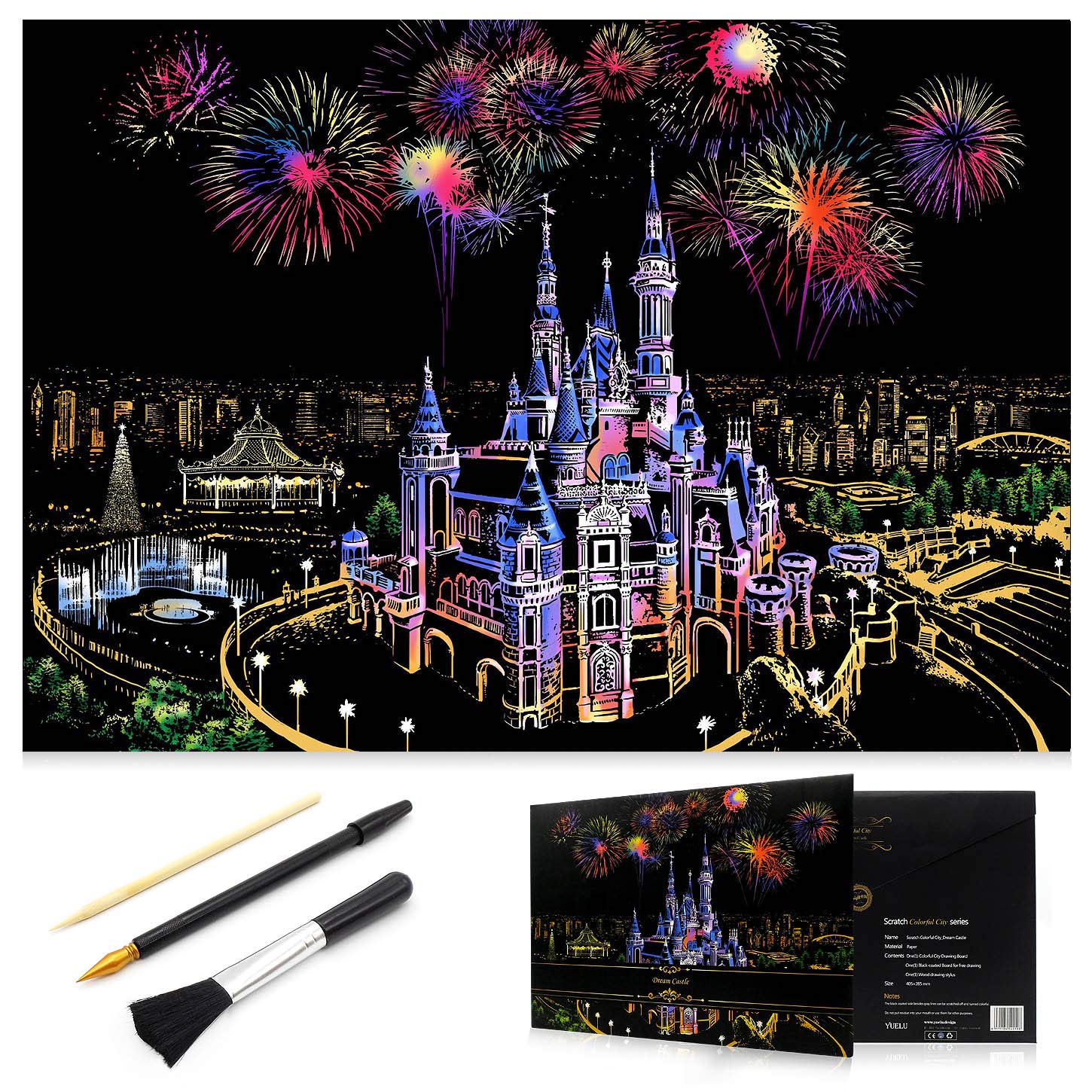 Scratch Art Rainbow Painting Paper, Sketch Pad DIY Night View Scratchboard  for Kids & Adults, Engraving Art & Craft Set, Scratch Painting Creative  Gift, 16'' x 11.2'' with 3 Tools (Dream Castle)