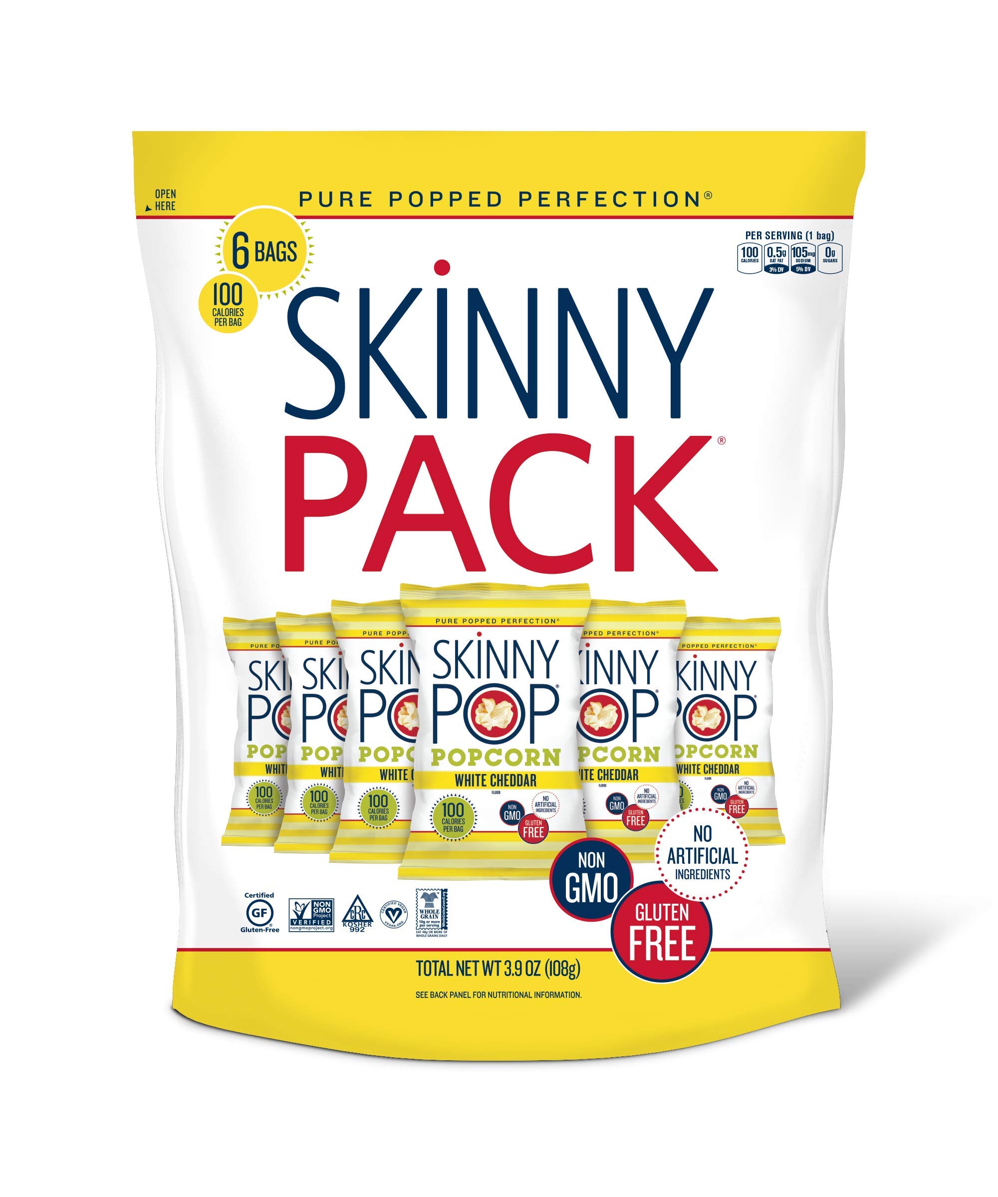 SkinnyPop Popcorn, Gluten Free, Non-GMO, Healthy Snacks, Easter Snacks, Skinny  Pop Dairy Free White Cheddar Popcorn Snack Packs, 0.65 Oz Individual Size  Snack Bags (6 Count) 6 Count (Pack of 1)