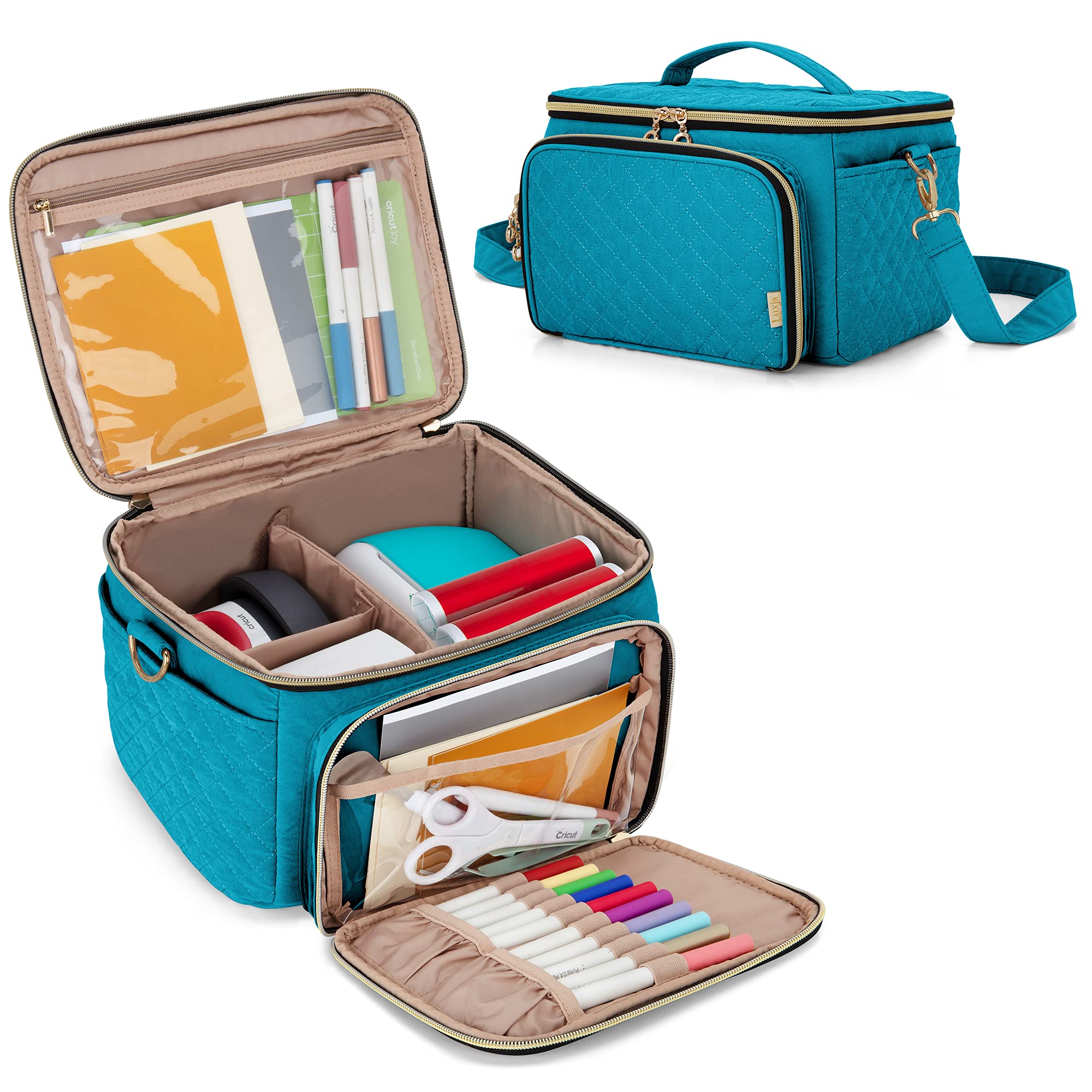 LUXJA Carrying Case Compatible with Cricut Joy and Easy Press Mini Carrying  Bag with Supplies Storage Sections Teal