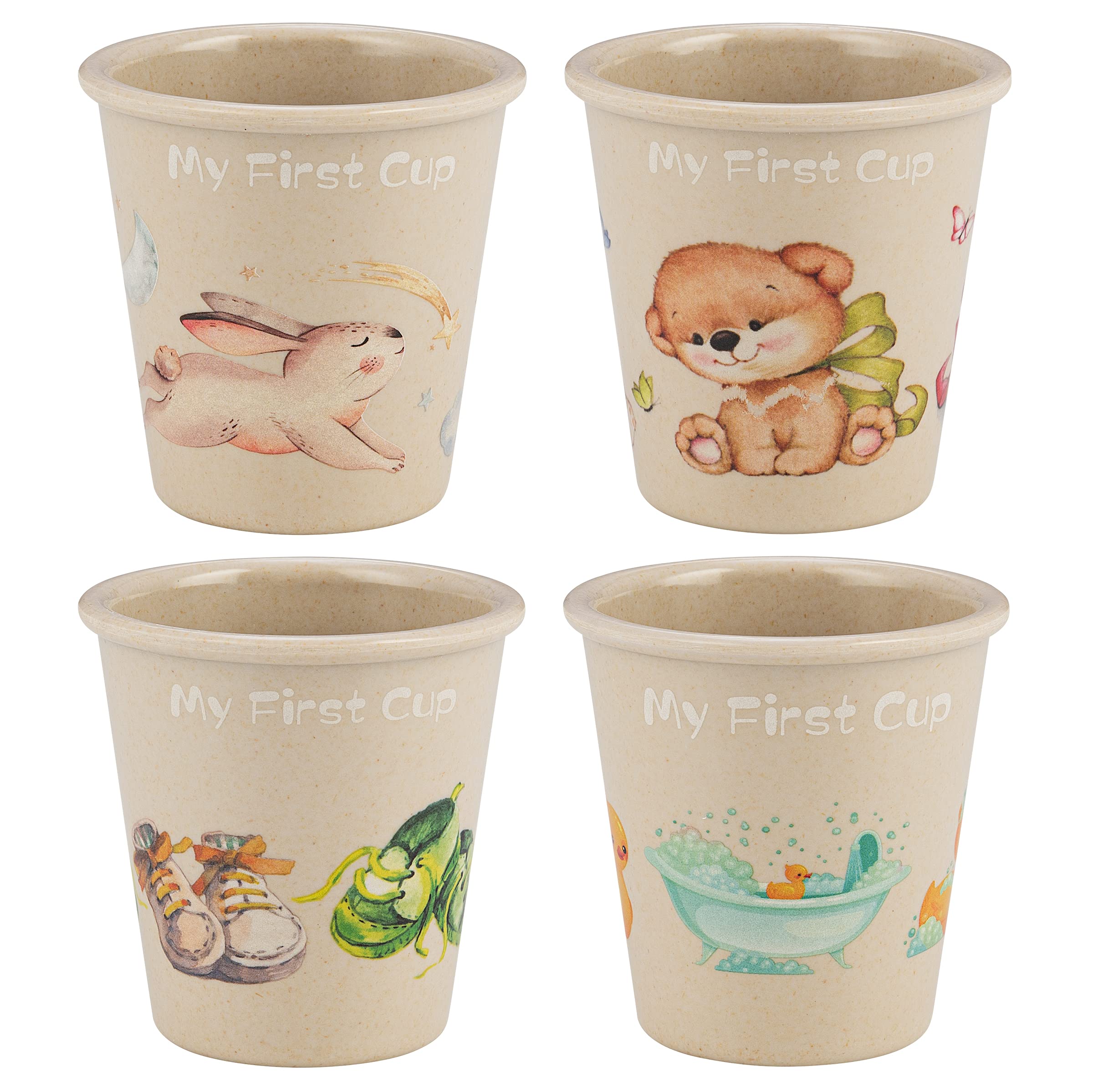 Bamboosy Bamboo Cups for Kids- Bamboo Fiber Cup Set of 4 Reusable, Dishwasher or