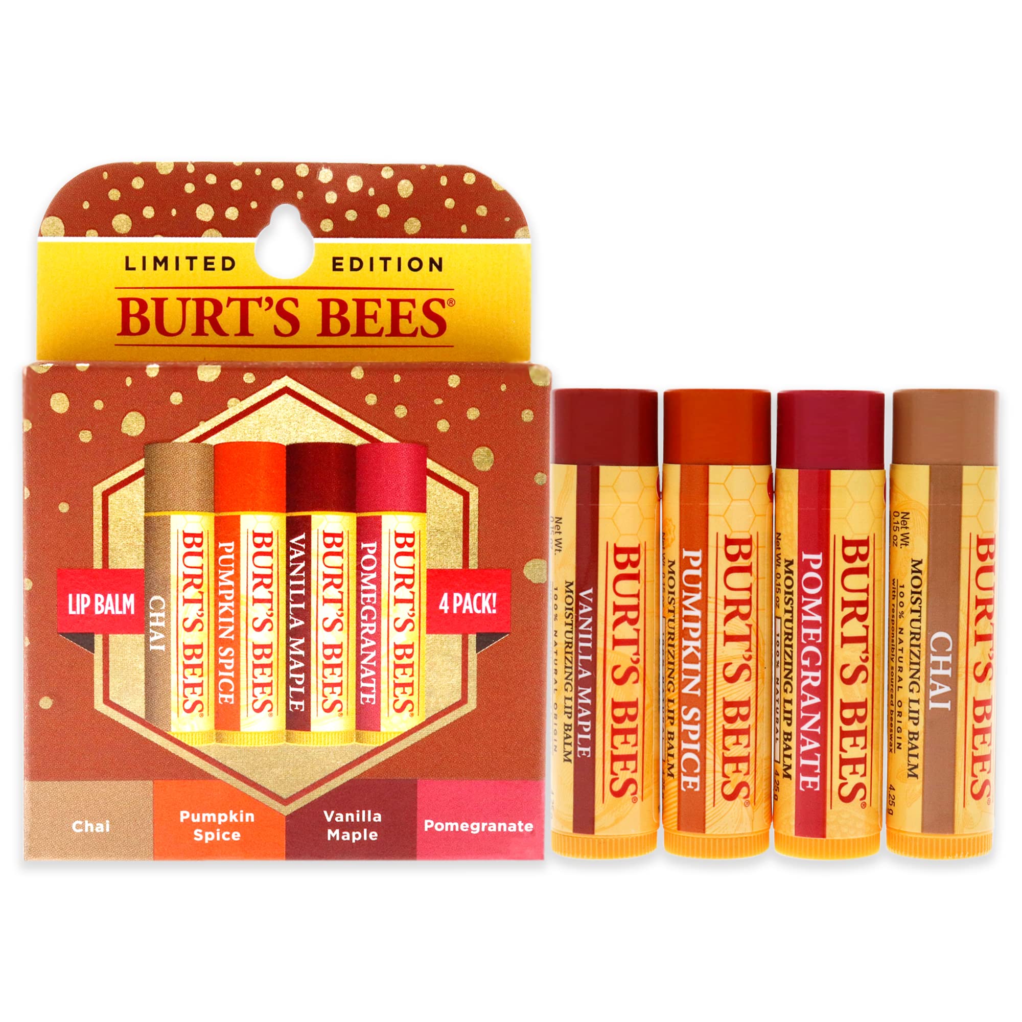 Burt's Bees Beeswax Lip Balm - 4 pack, 0.15 oz tubes