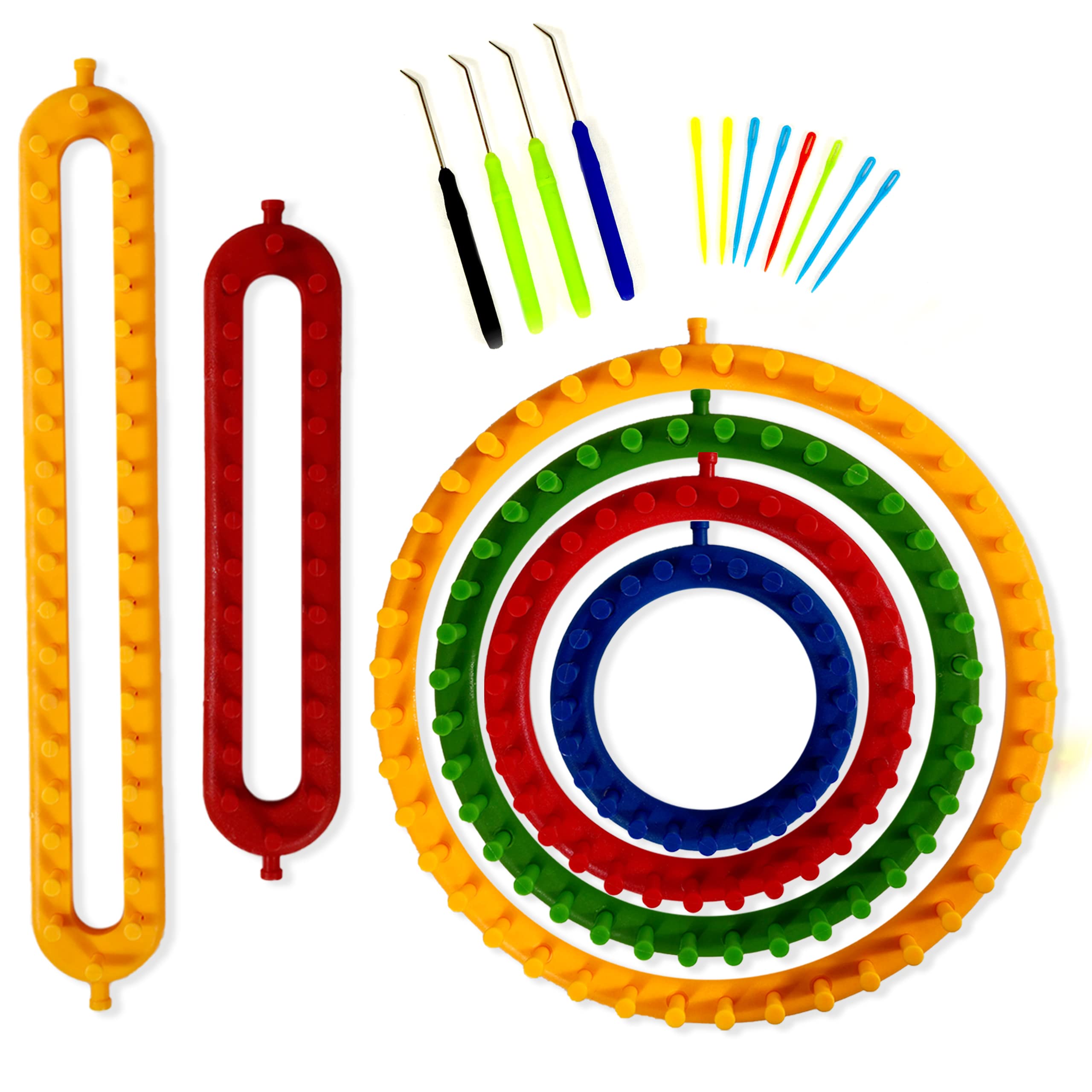 Olikraft Knitting Loom Tool Kit Set of Circular Round and Long Rectangular  Looms with Loom Picks and Plastic Darning Needle. Great for Kids or Baby  Blanket and Hat Multicolored