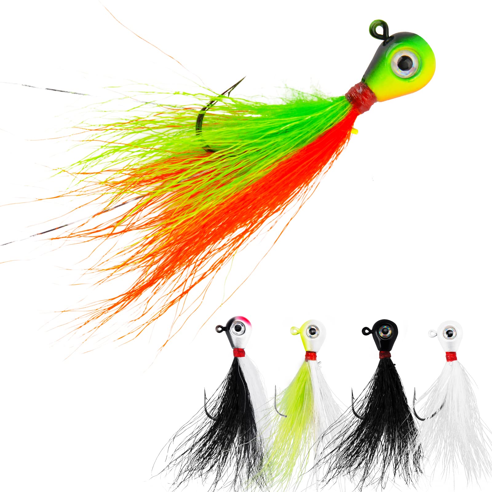 MadBite WideEye 15/28 Pack Jig Head Kits Bucktail Hair Jigs Conical Jigs  and Pill Shaped Jig Kits Fishing Jig Heads for Walleye Bass Crappie Jig  Head Weights - 1/8 oz 1/4 oz