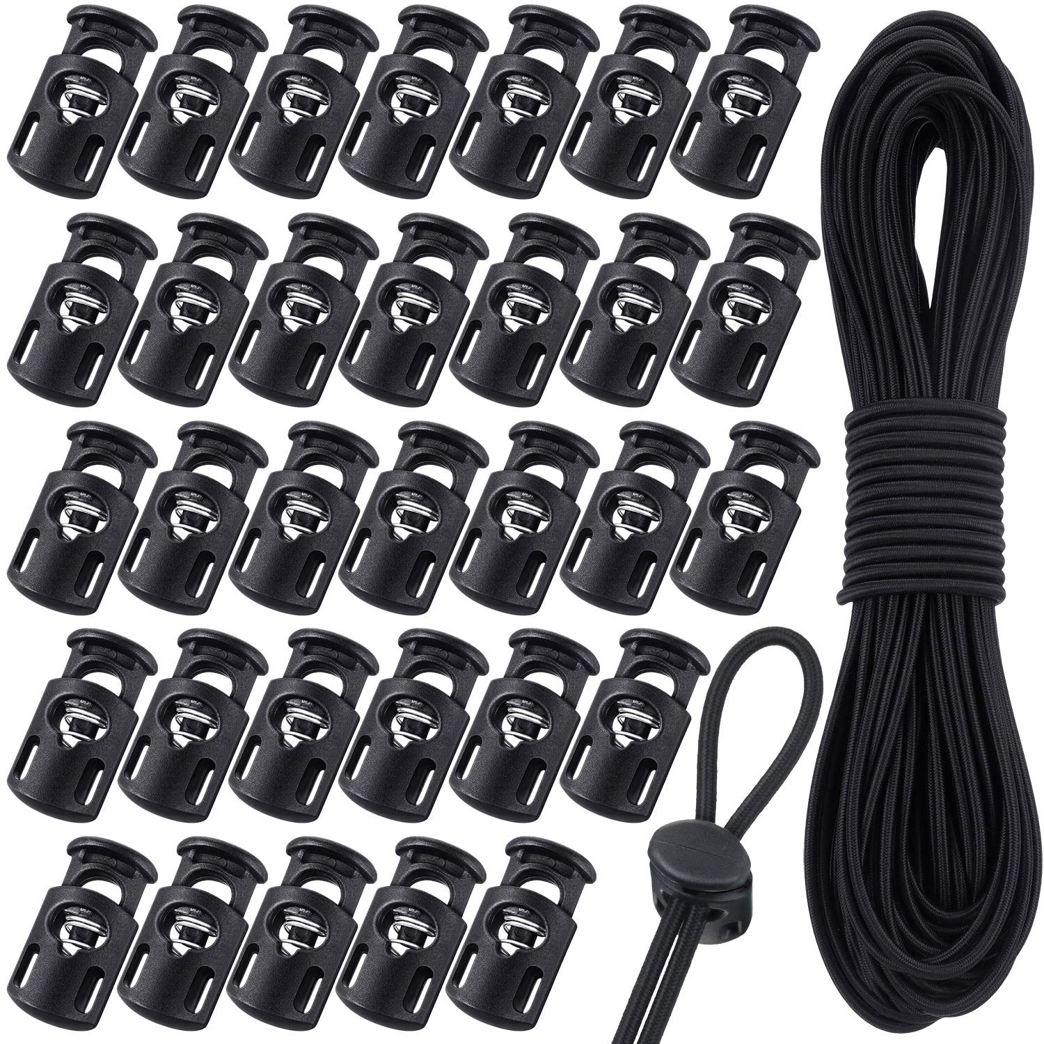 50 Pieces Cord Locks Spring Toggles Stoppers Plastic Single Hole End Stopper  Slider and 1/8
