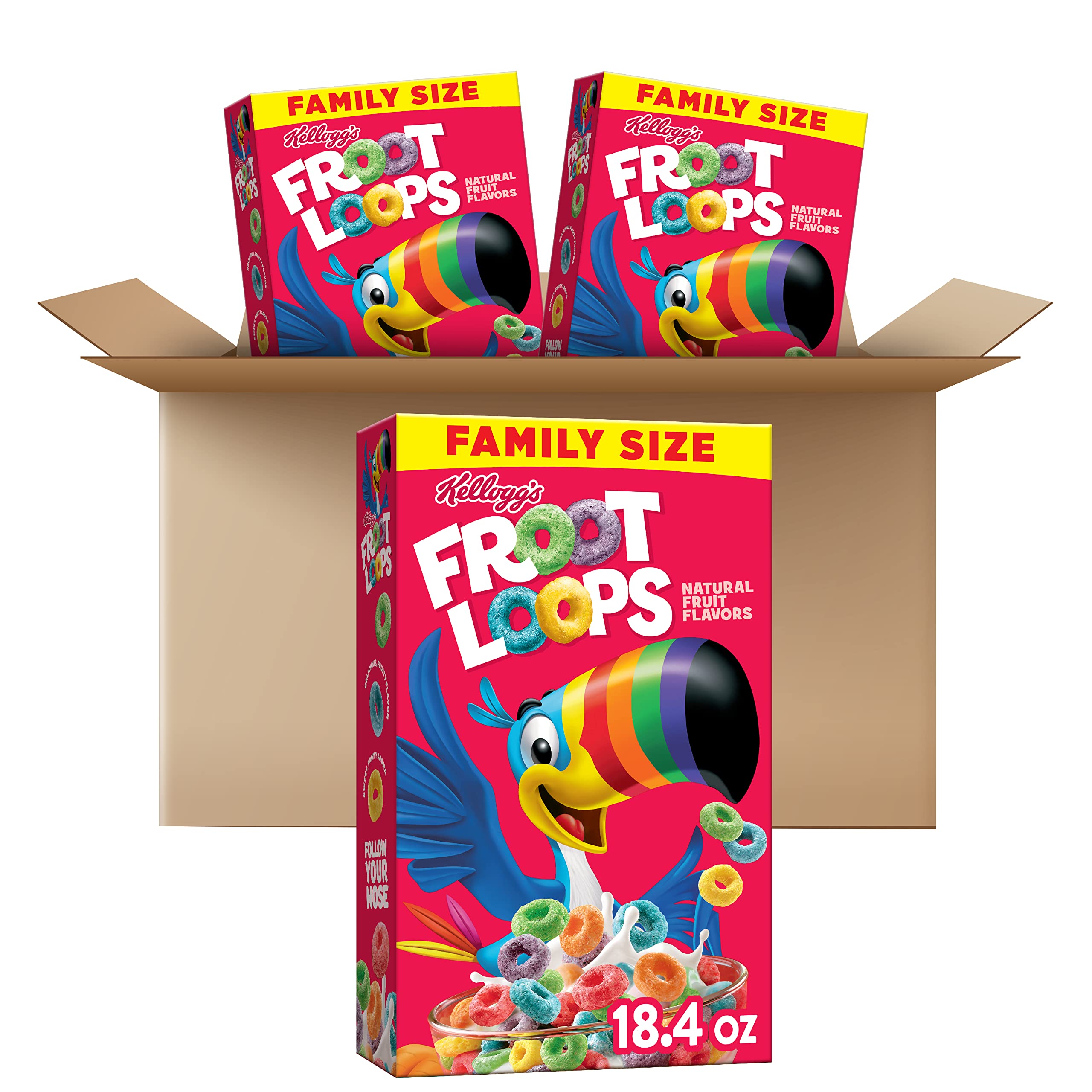 Kellogg's Froot Loops Original Cold Breakfast Cereal, Family Size, 19.4 oz  Box