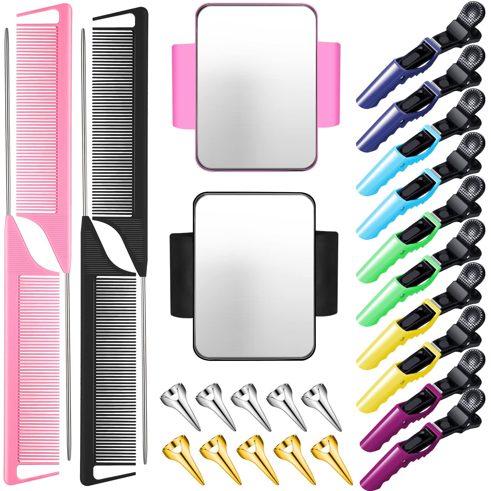 8 Pieces Hair Parting Ring Hair Selecting Ring 6 Hair Sectioning Styling  Clips Hair Parting Tool 2 Rat Tail Braiding Combs and 1 Magnetic Pin Holder