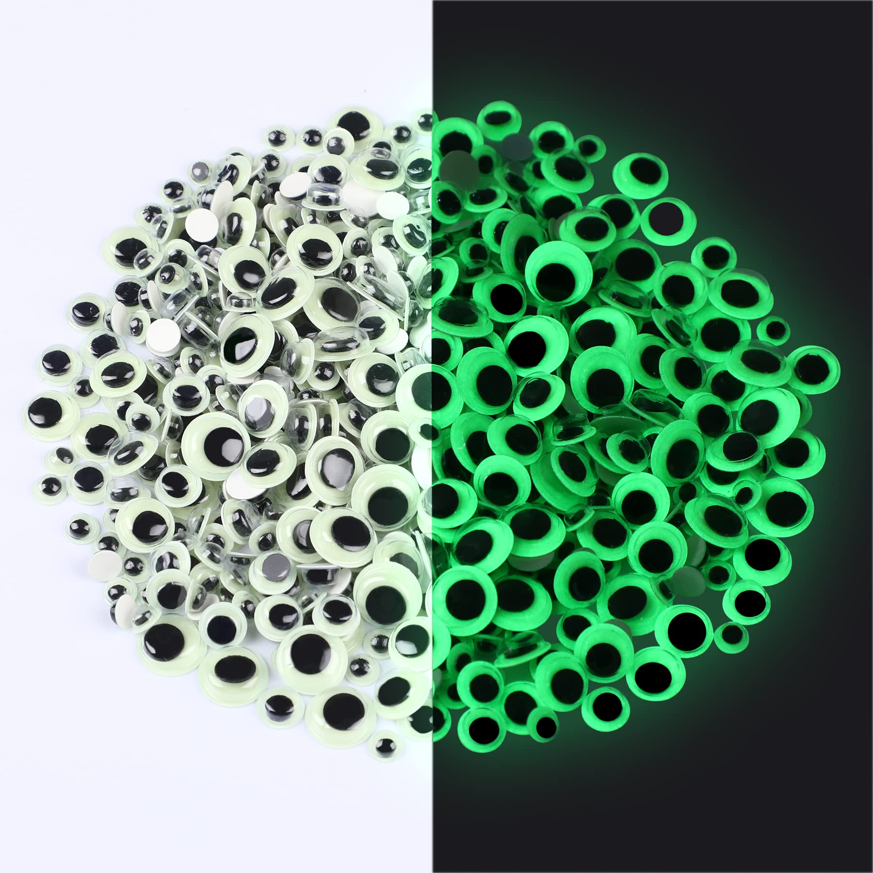 UPINS 500PCS Glow in The Dark Googly Wiggle Eyes Self Adhesive for Craft  Luminous Sparkle Google Eyes for DIY Crafts Sticker Decoration 6mm 8mm 10mm  12mm 6 8 10 12mm