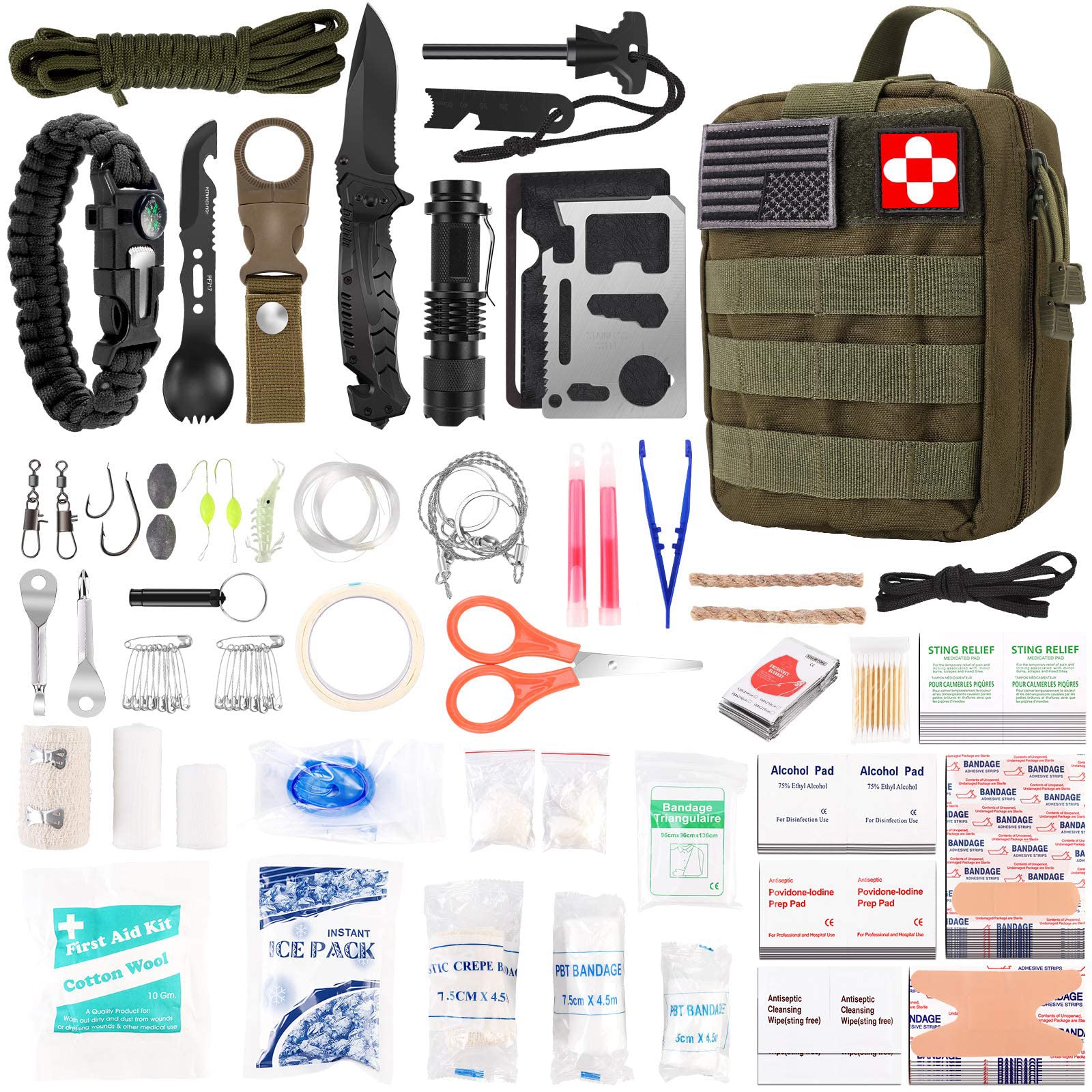 216 Pcs Survival First Aid kit, Professional Survival Gear Equipment Tools  First Aid Supplies for SOS