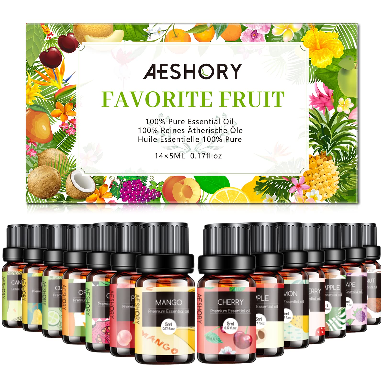 Fruity Fruits Good Essential Fragrance Oil Set (Pack of 10) 5ml Set Includes Strawberry, Apple, Watermelon, Pineapple, Cucumber Melon, Red Cherry, Ma