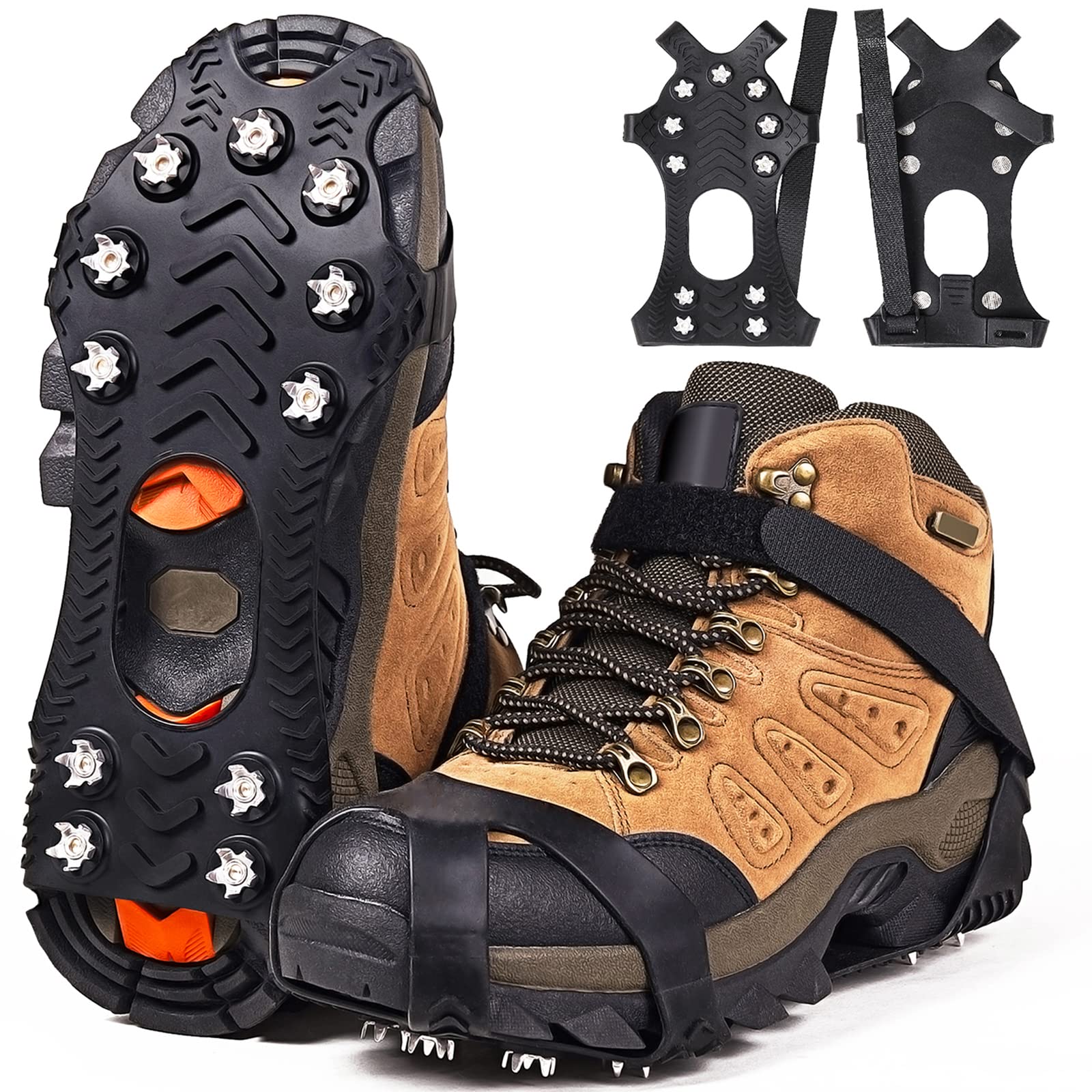 ZUXNZUX Crampons, Ice Cleats for Shoes and Boots, Silicone Stainless Steel  Grippers Shoe Spikes Grips Traction
