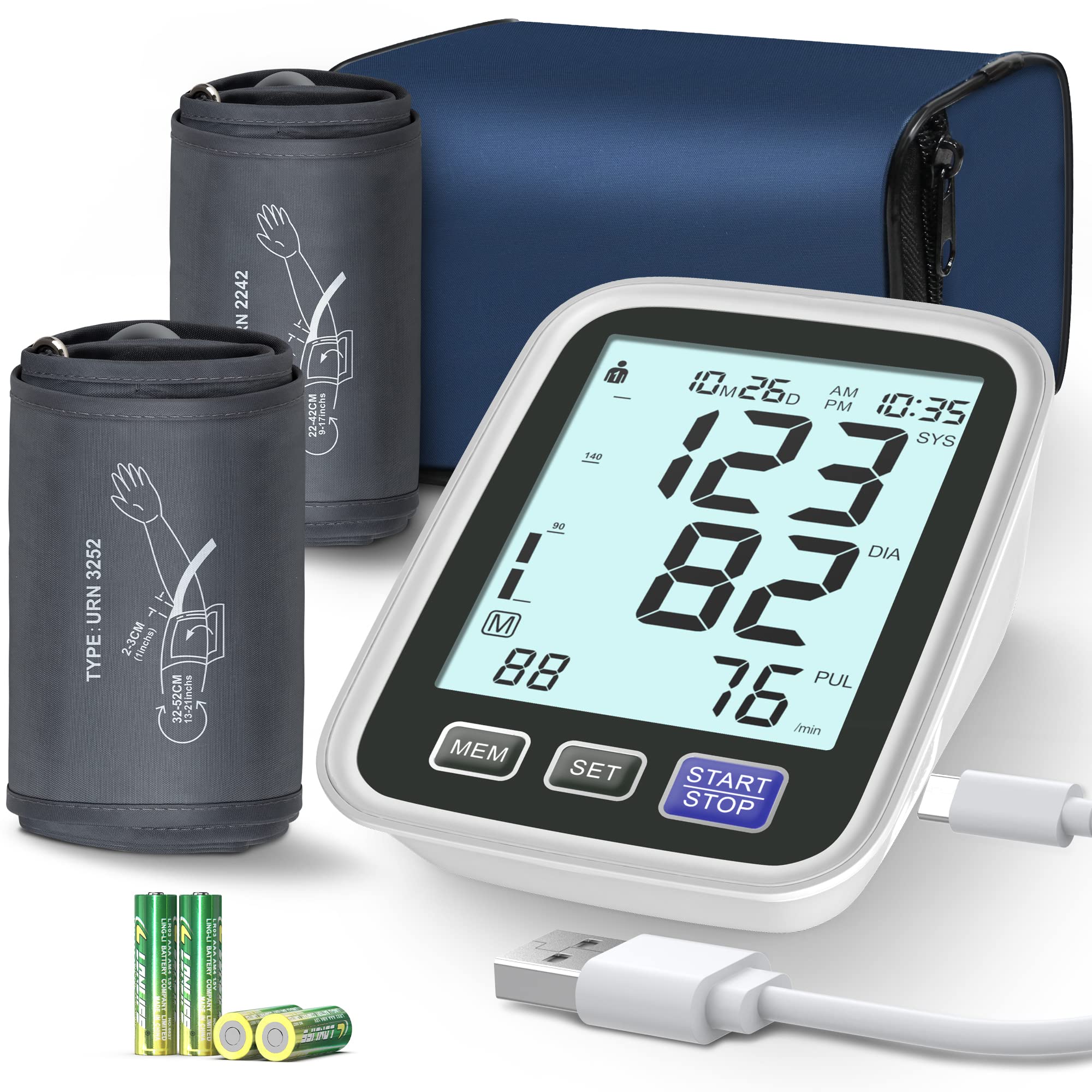WOFLEND Blood Pressure Monitor Automatic Upper Arm Machine & Accurate  Adjustable Digital BP Cuff Kit with Large Backlit Display for Home Use ,99