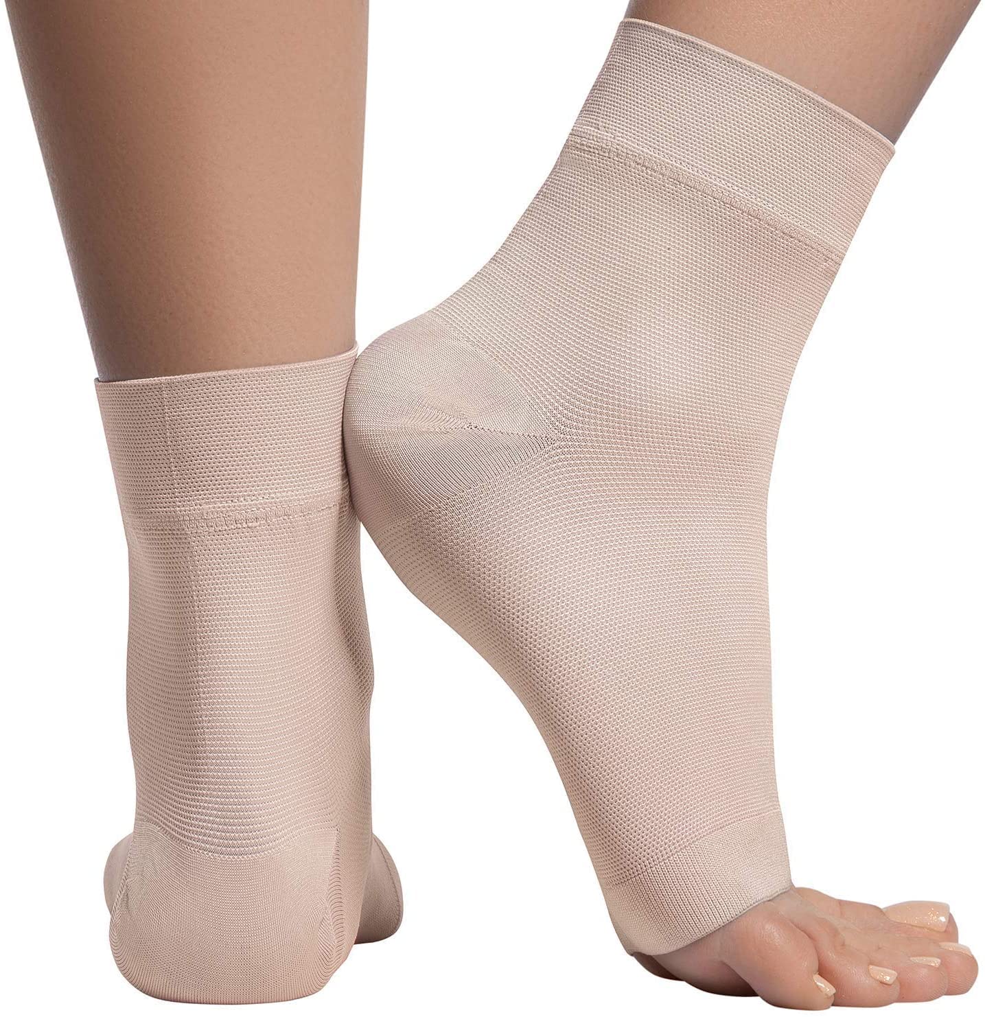 Ankle Compression Sleeve - 20-30mmhg Open Toe ompression Socks for  Swelling, Plantar Fasciitis, Sprain, Neuropathy - Nano Brace for Women and  Men Beige Medium