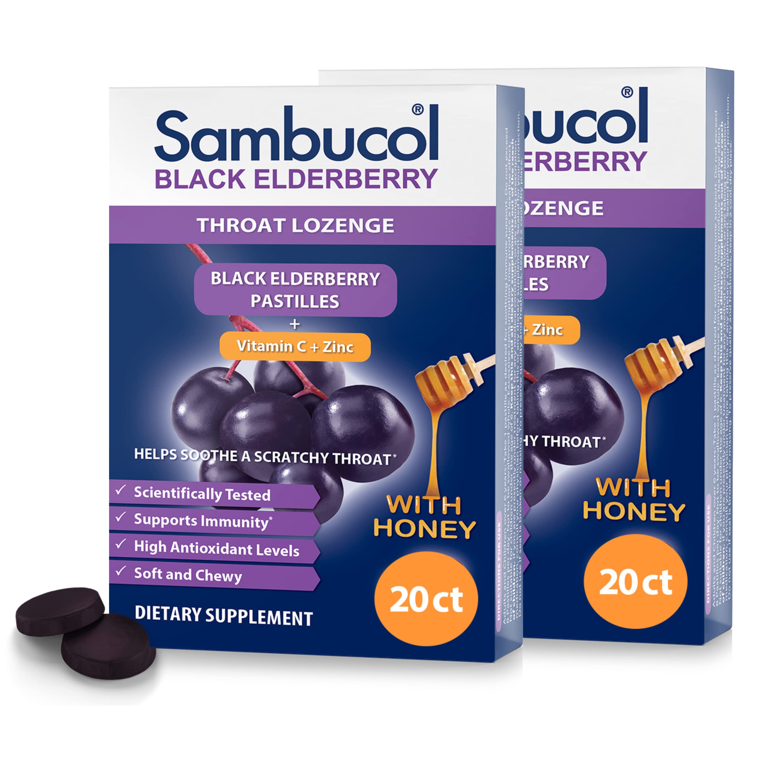 Sambucol Black Elderberry Throat Lozenge with Honey Vitamin C & Zinc
