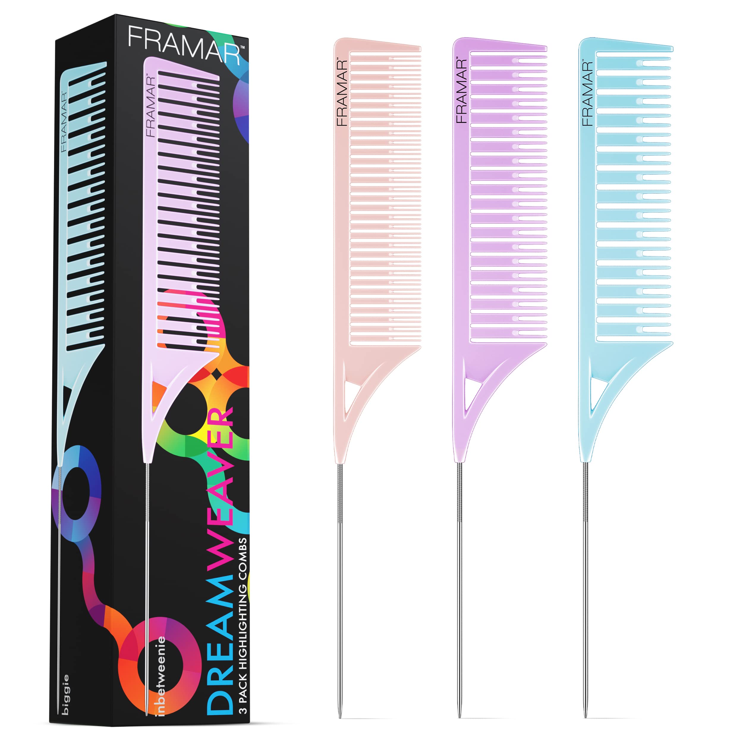 Framar Dreamweaver Highlight Comb Set Combs for Hair Stylist, Highlighting  Comb, Hair Dye Comb, Hair Highlighter Comb with Metal Pick, Balayage Comb ( Pastel)