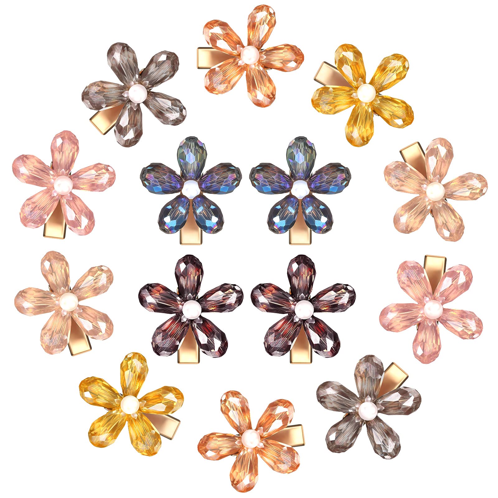 14 Pieces Flower Crystal Hair Clips Small Pearl Alligator Hairpins Mini  Flower Hair Clips Decorative Bling